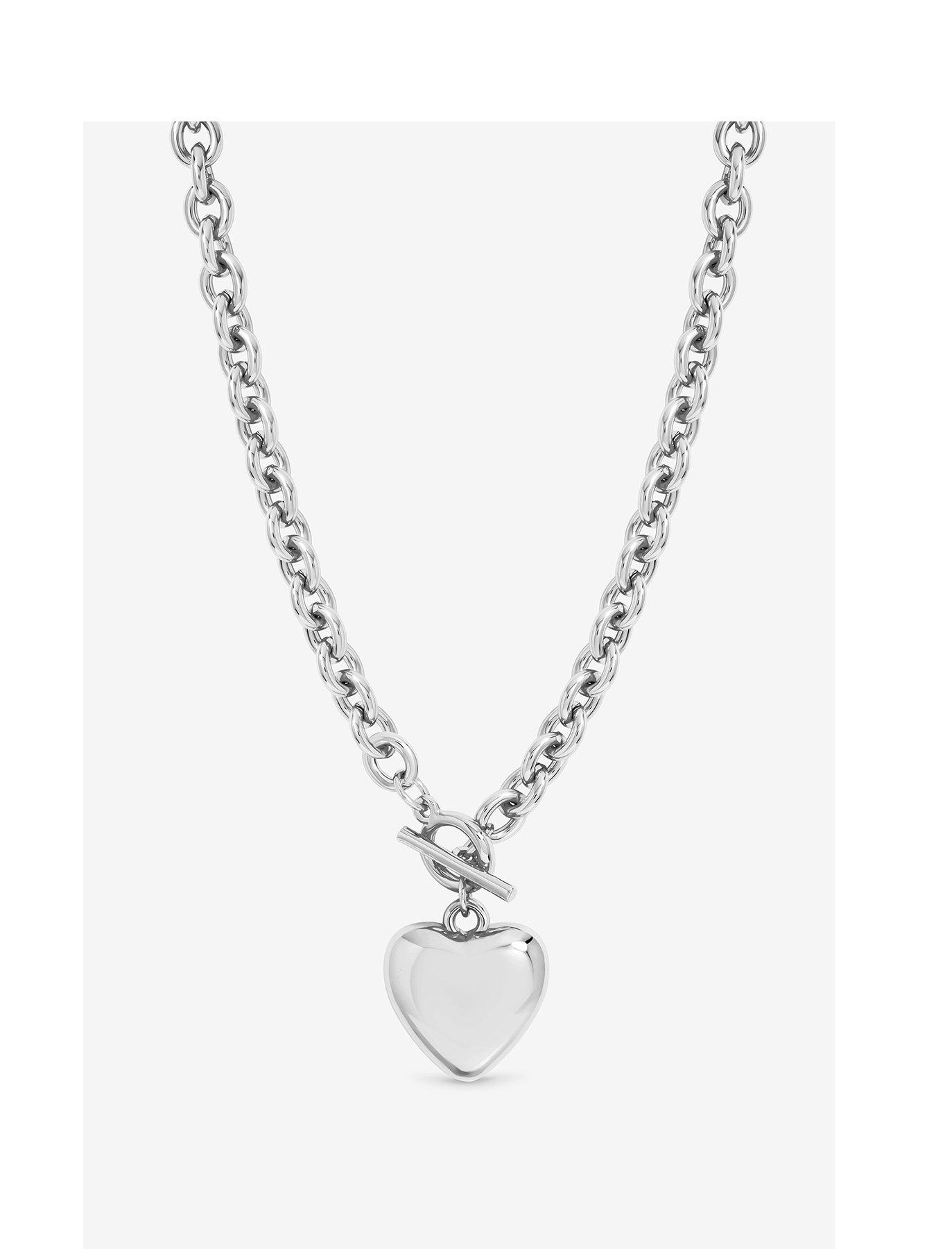 Mood Silver Plated And Polished Puff Heart T-Bar Necklace