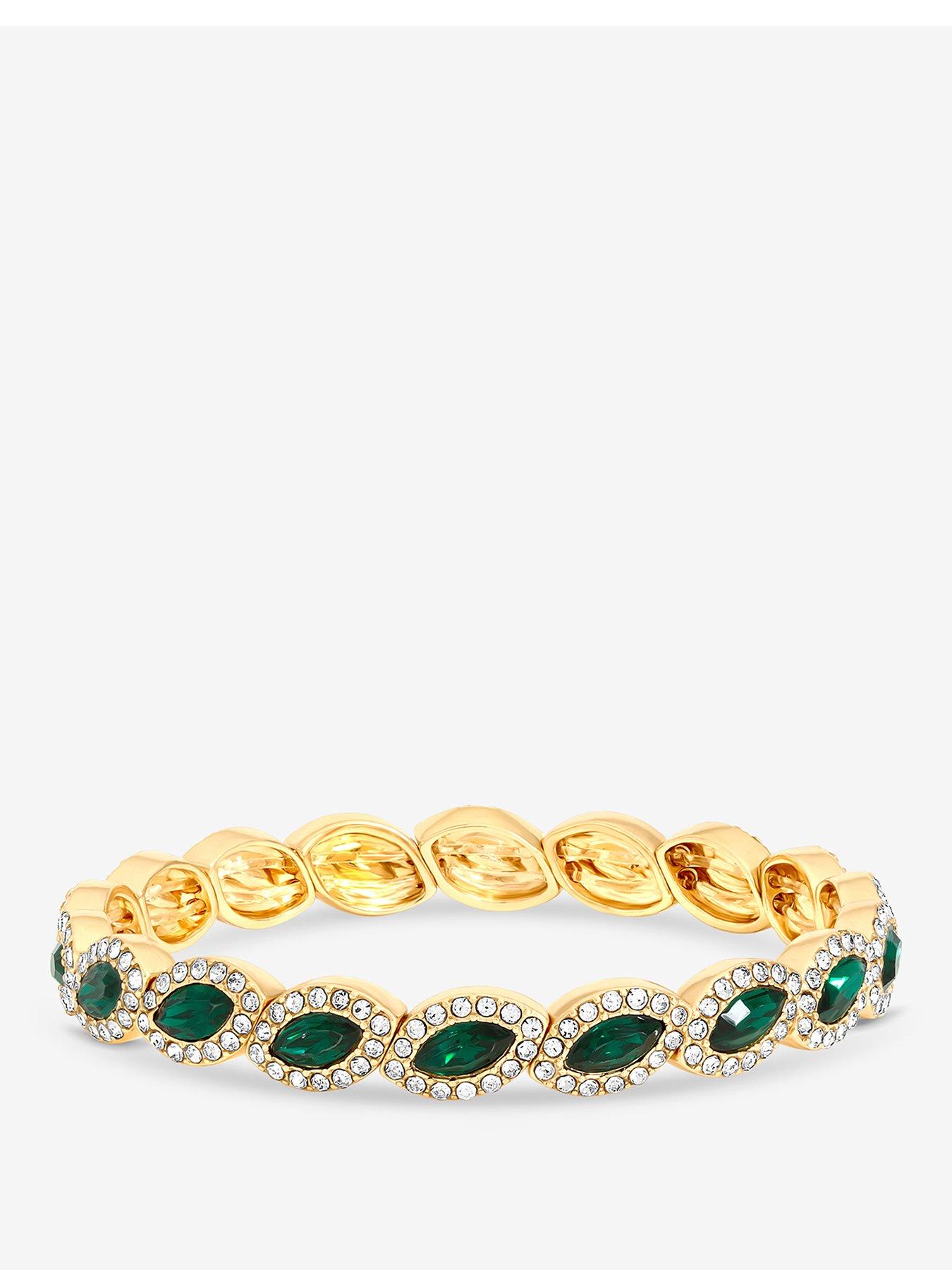 Jon Richard Gold Plated And Emerald Navette Stretch Bracelet