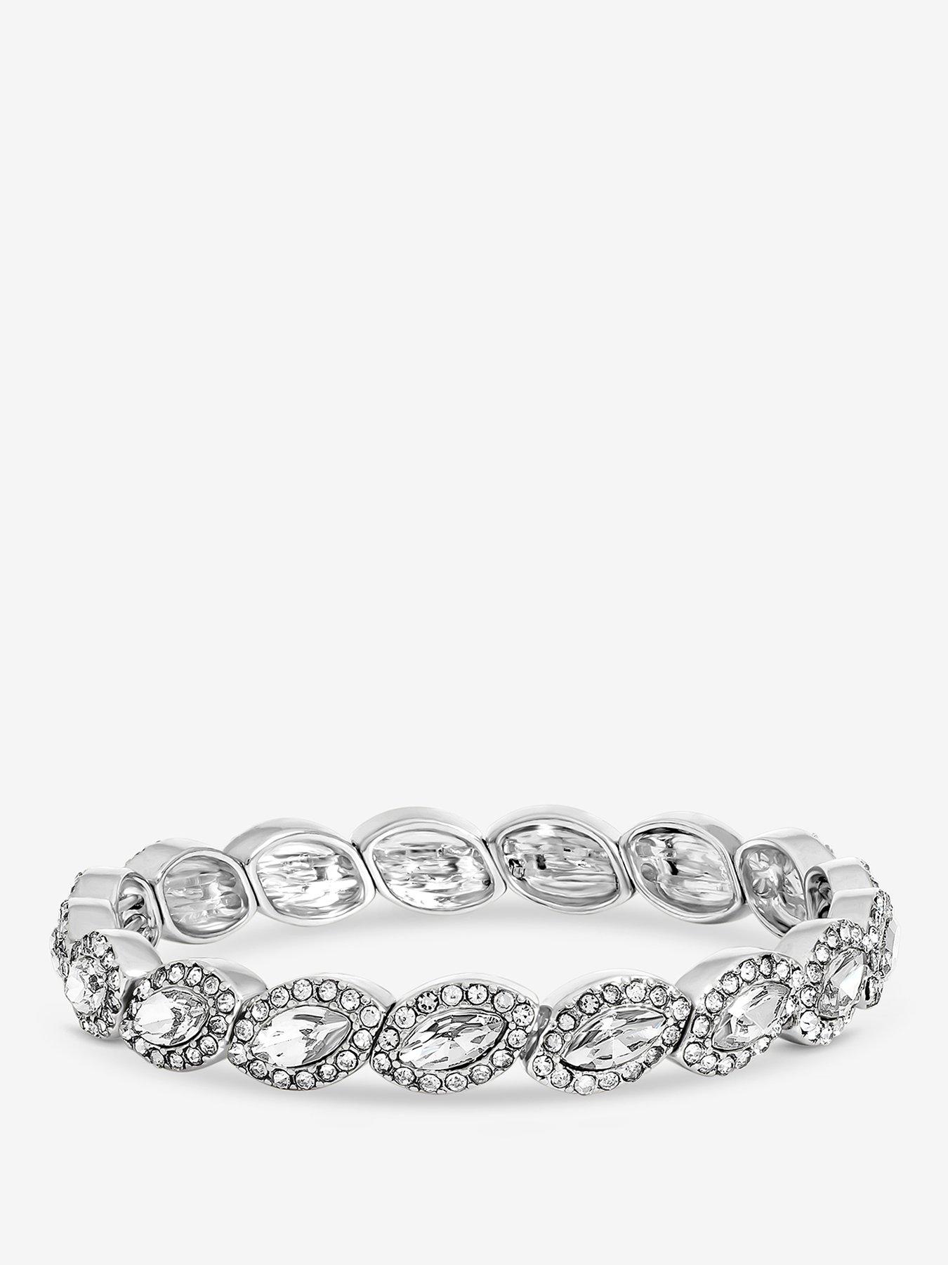 Jon Richard Silver Plated And Crystal Navette Stretch Bracelet