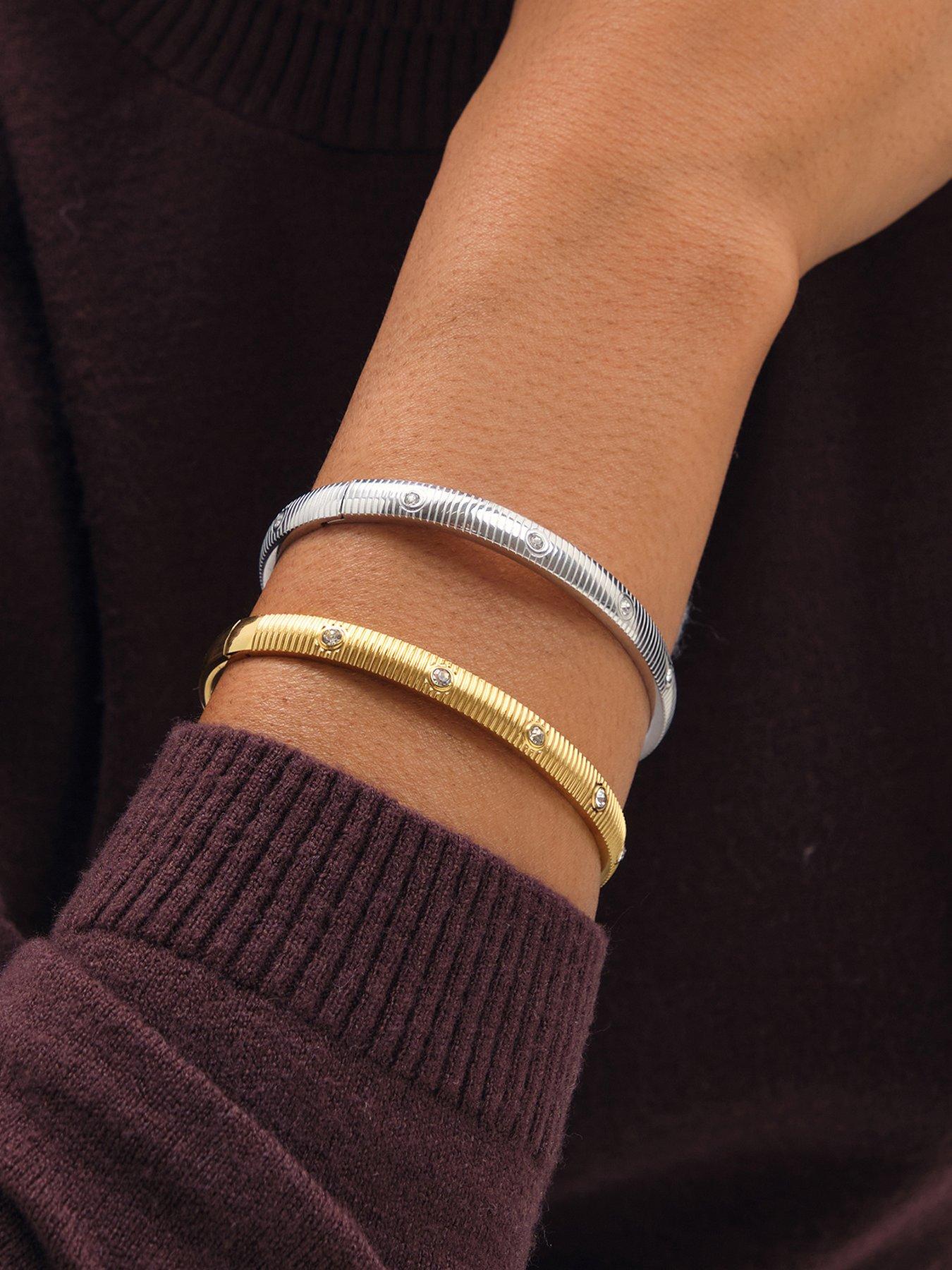 Image 1 of 3 of Jon Richard Jon Richard Gold Plated Textured Stainless Steel Crystal Bangle