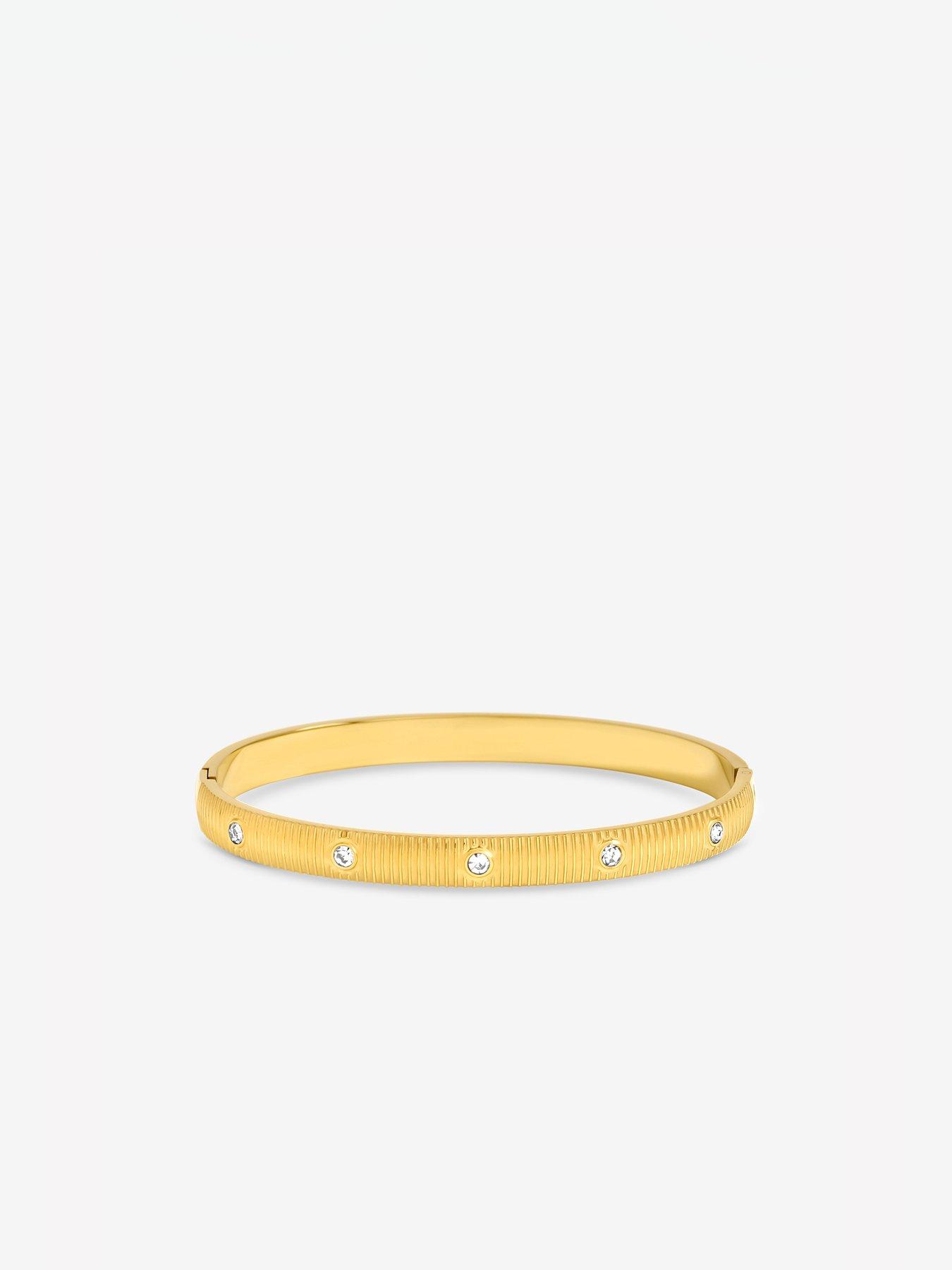 Image 2 of 3 of Jon Richard Jon Richard Gold Plated Textured Stainless Steel Crystal Bangle