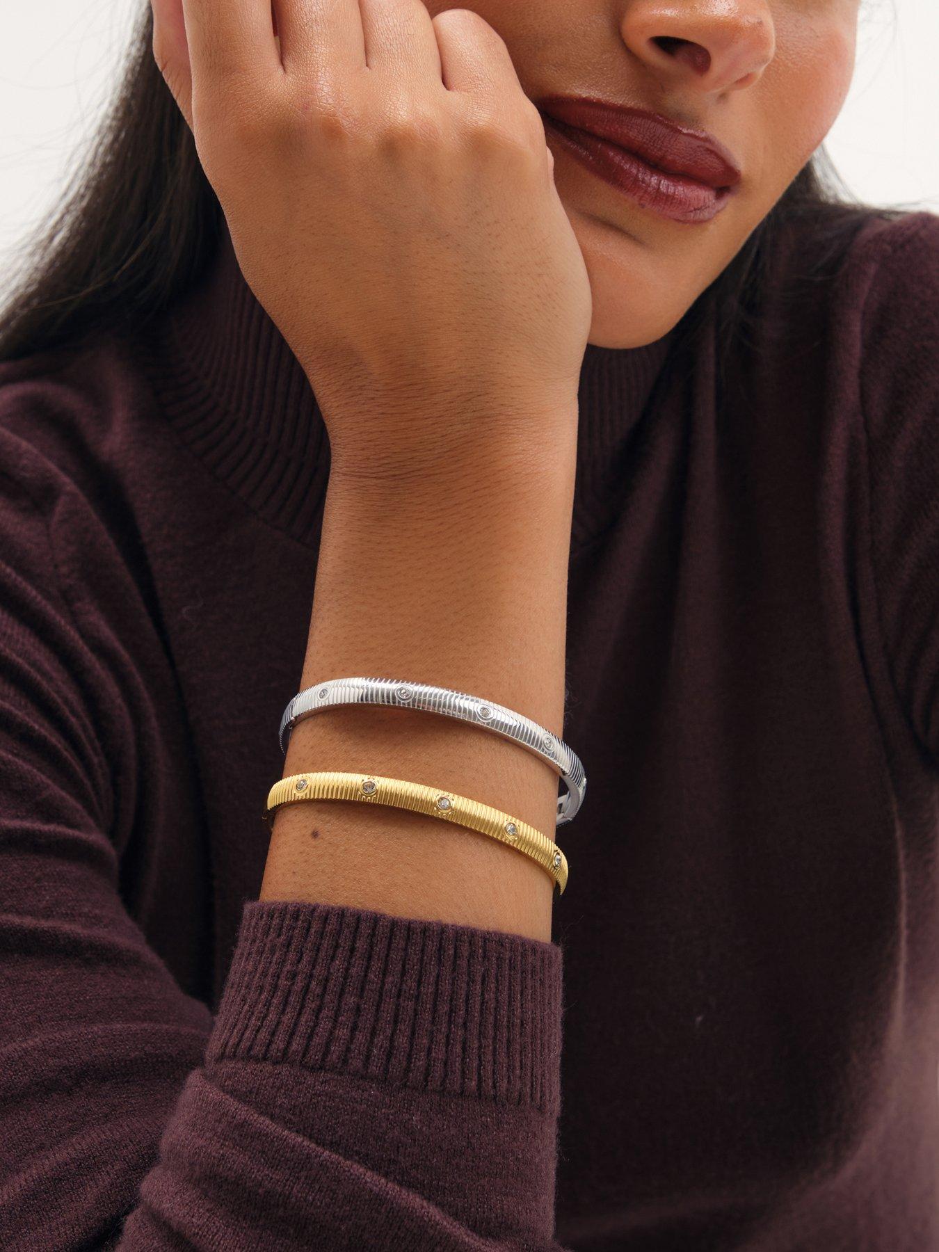 Image 3 of 3 of Jon Richard Jon Richard Gold Plated Textured Stainless Steel Crystal Bangle