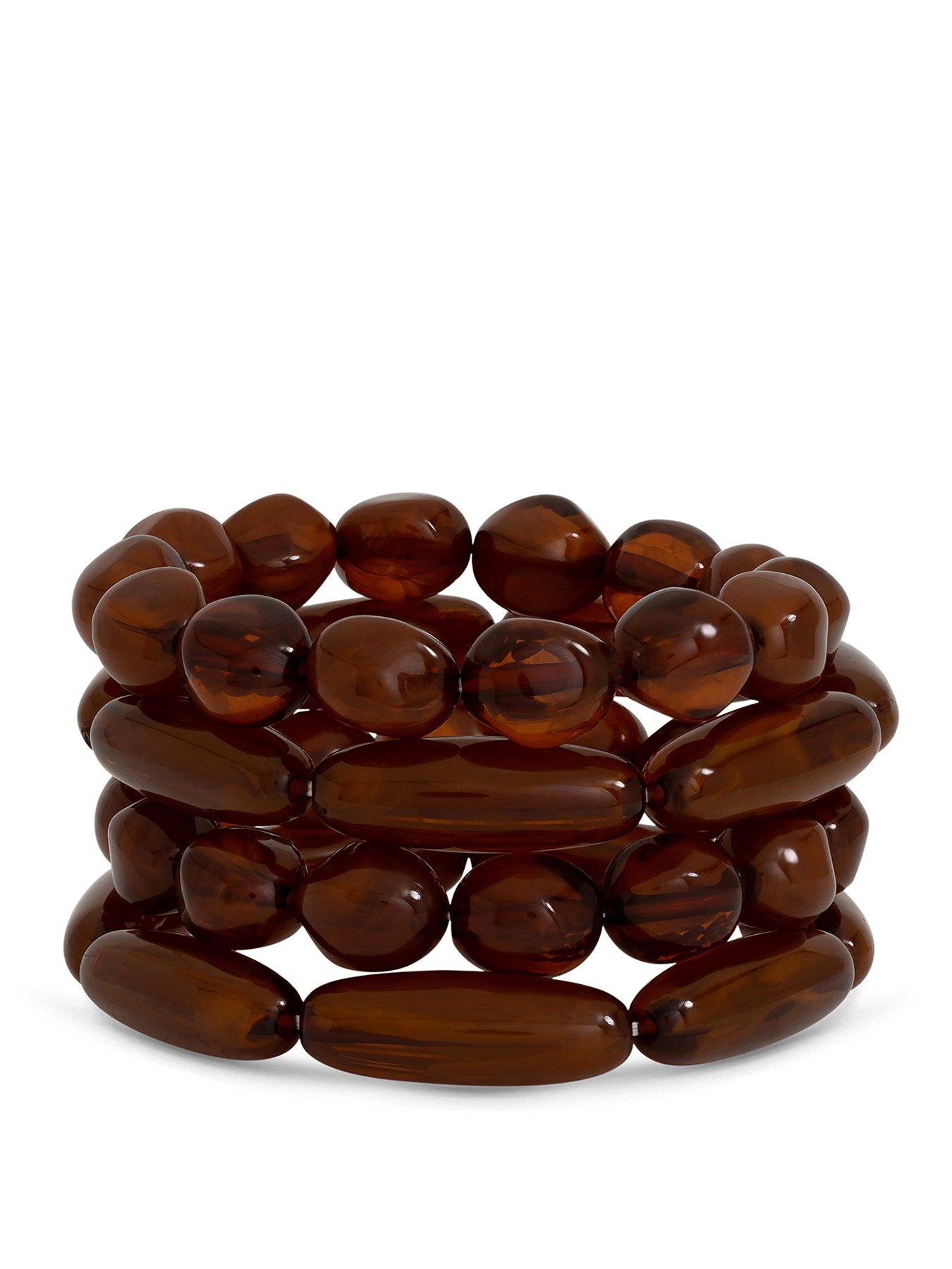 Mood Mood Brown Beaded Multirow Stretch Bracelet - Pack Of 4
