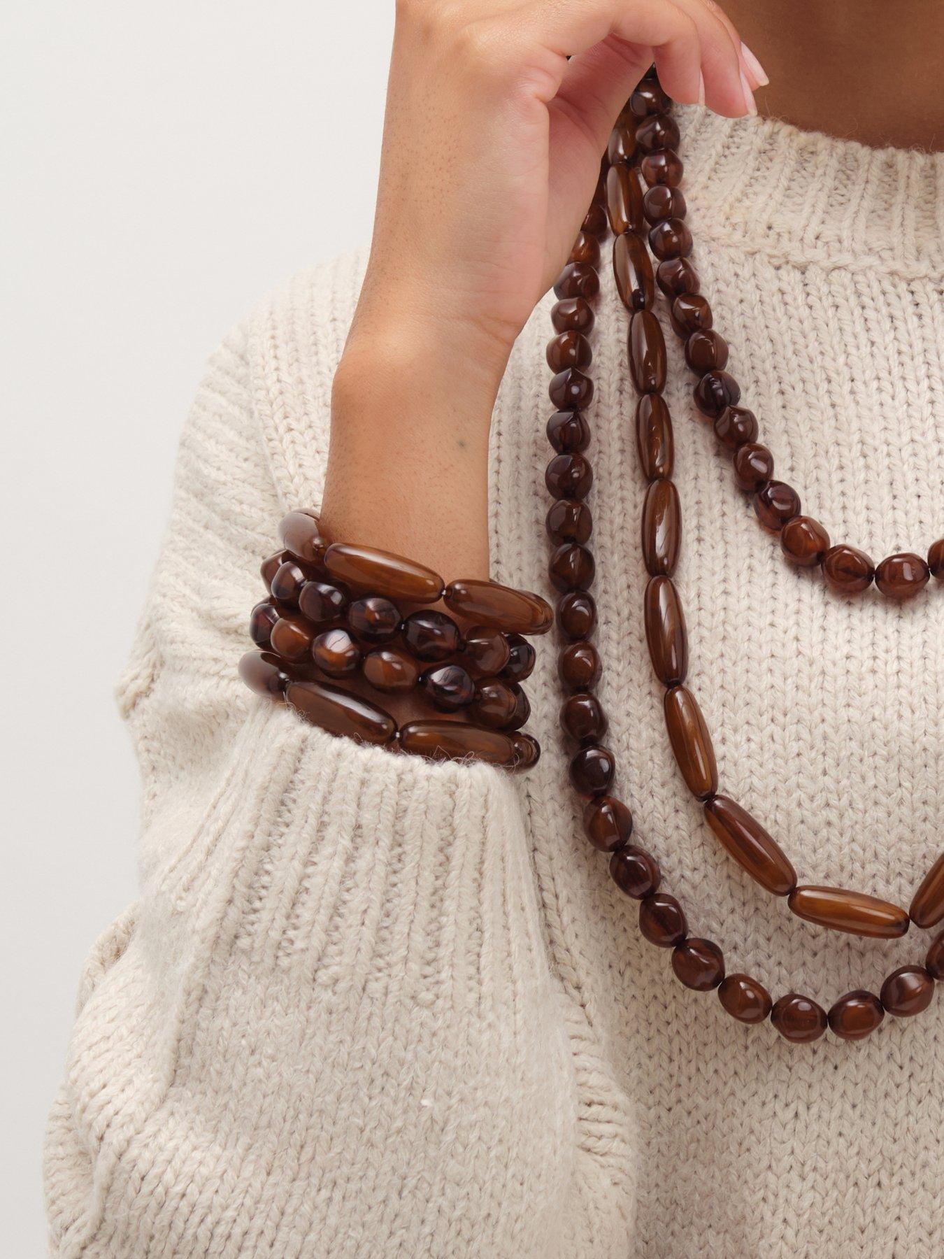 Image 2 of 2 of Mood Brown Beaded Multirow Stretch Bracelet - Pack Of 4