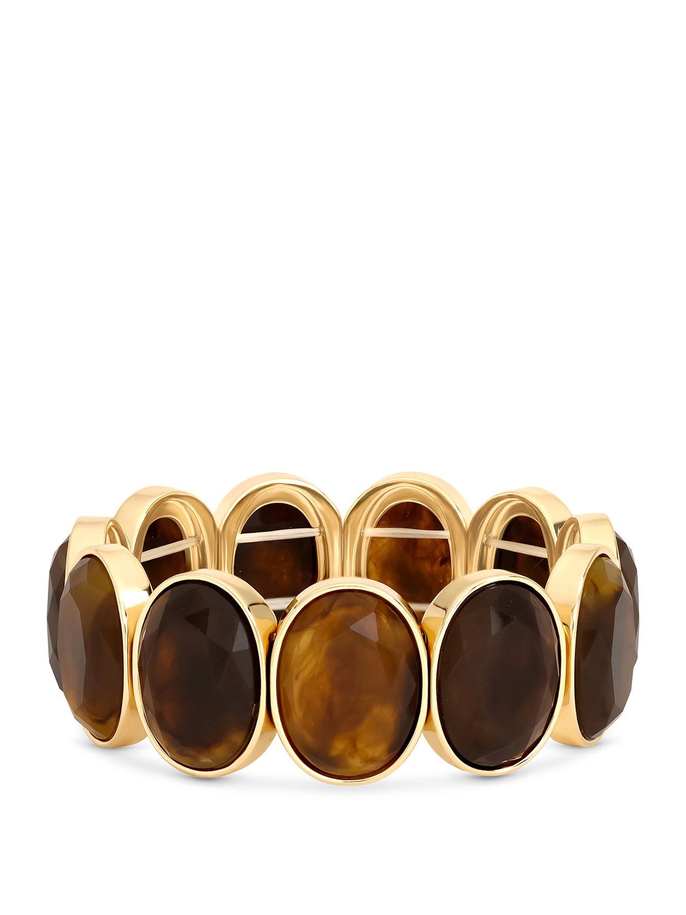 Mood Mood Gold Plated Brown Statement Stretch Bracelet