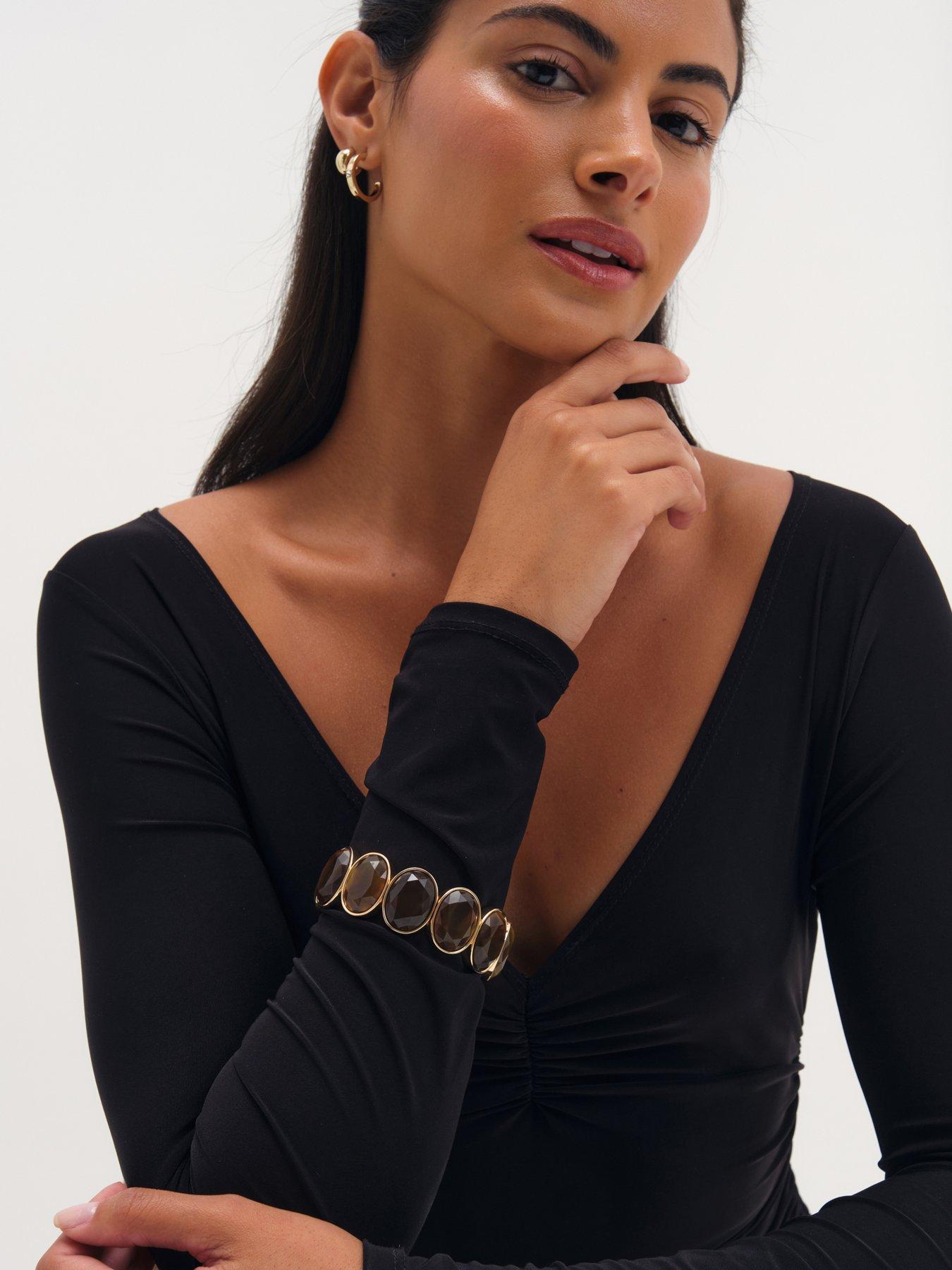 Image 3 of 3 of Mood Gold Plated Brown Statement Stretch Bracelet