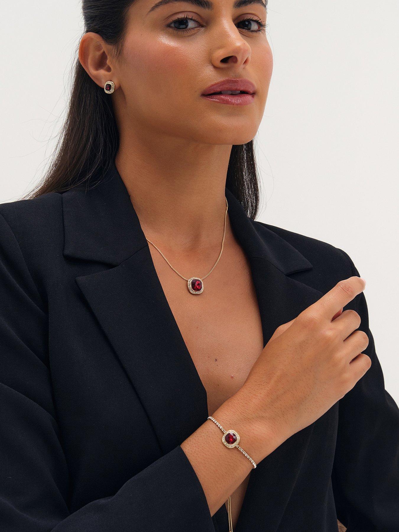 Jon Richard Gold Plated And Garnet Crystal Trio Set - Gift Box