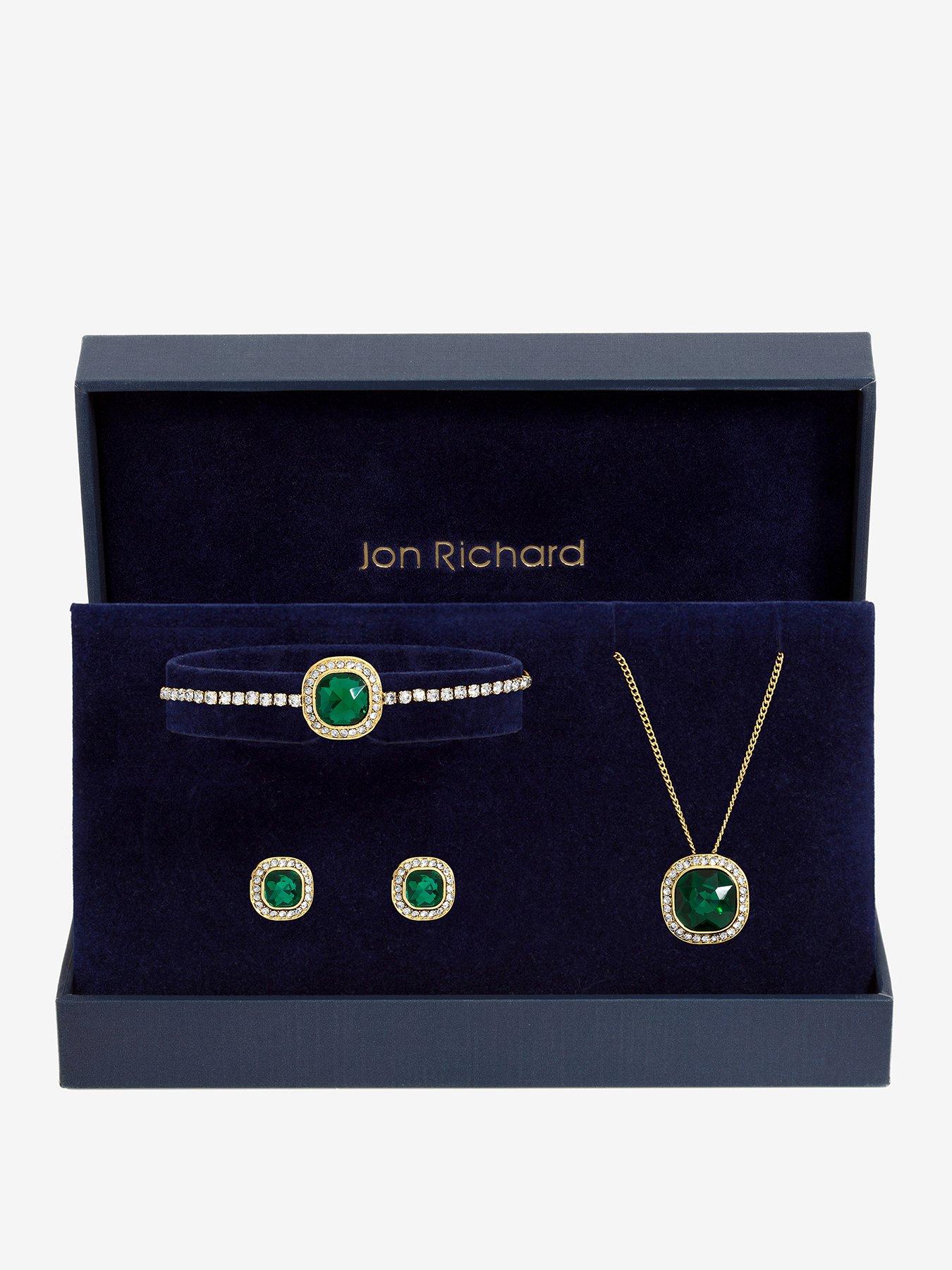 Jon Richard Jon Richard Gold Plated Emerald Crystal Trio Set - Gift Box