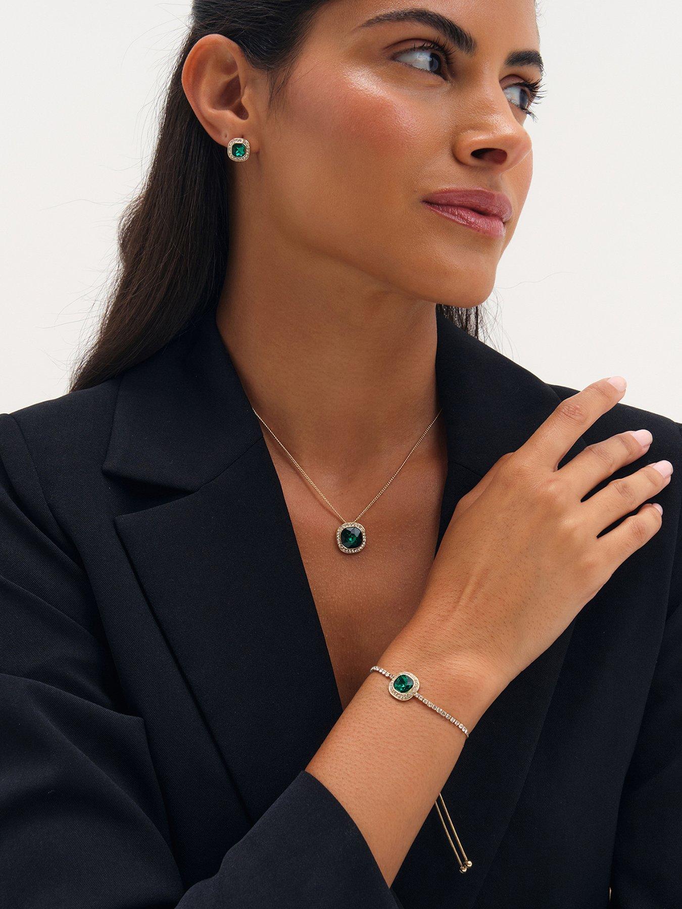 Image 1 of 4 of Jon Richard Gold Plated Emerald Crystal Trio Set - Gift Box
