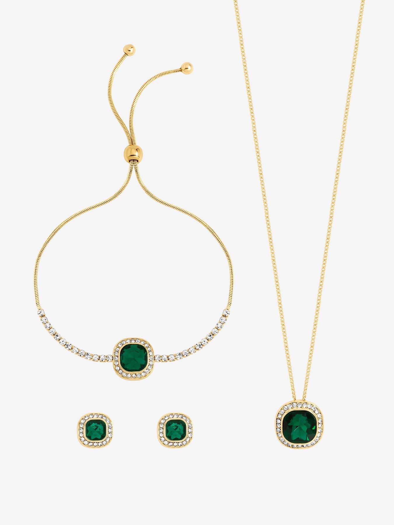 Image 2 of 4 of Jon Richard Gold Plated Emerald Crystal Trio Set - Gift Box
