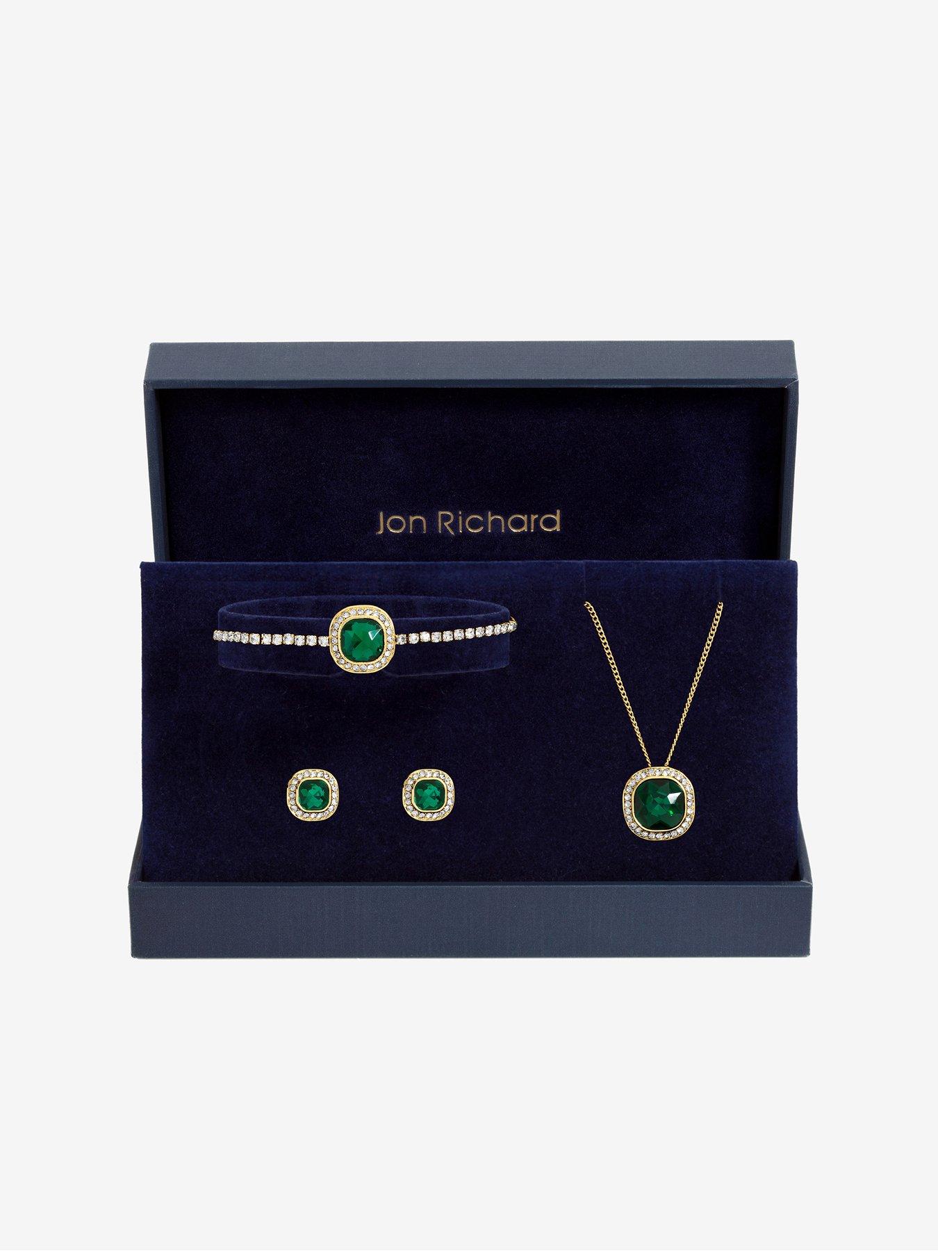 Image 4 of 4 of Jon Richard Gold Plated Emerald Crystal Trio Set - Gift Box