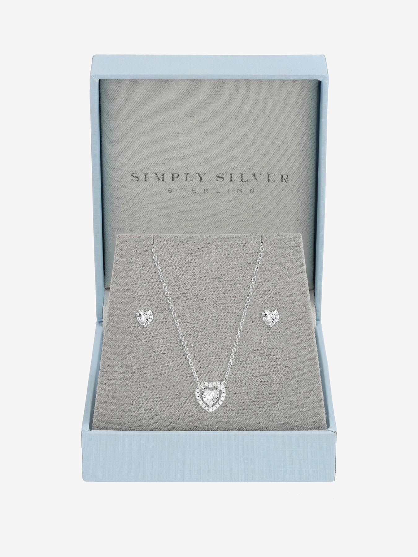 Image 1 of 2 of Jon Richard Simply Silver 925 Sterling Silver Halo Heart Set - Gift Box