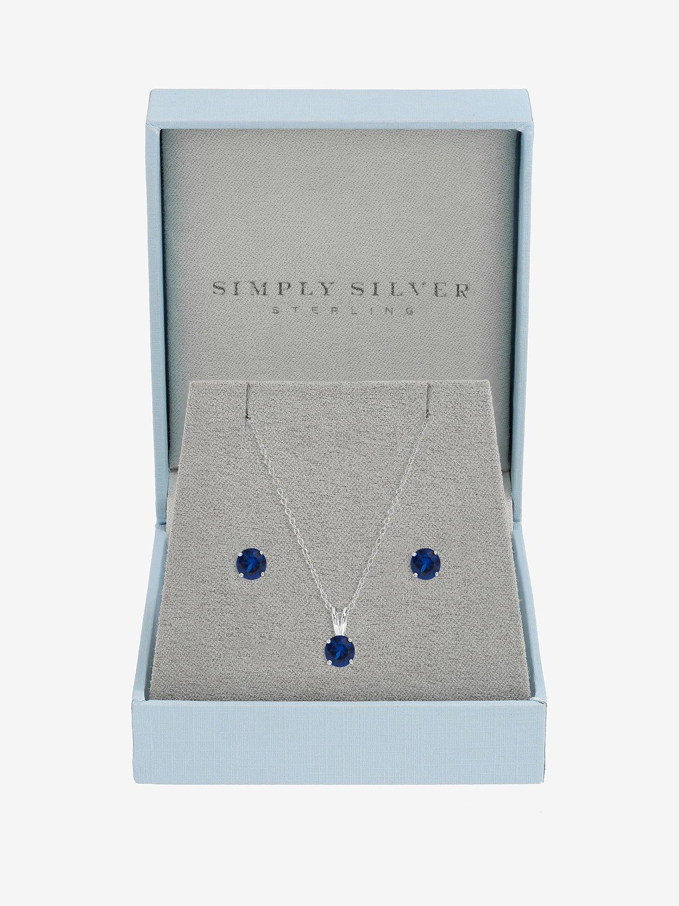 Image 1 of 2 of Jon Richard Simply Silver 925 Sterling Silver Sapphire Solitaire Set - Gift Box