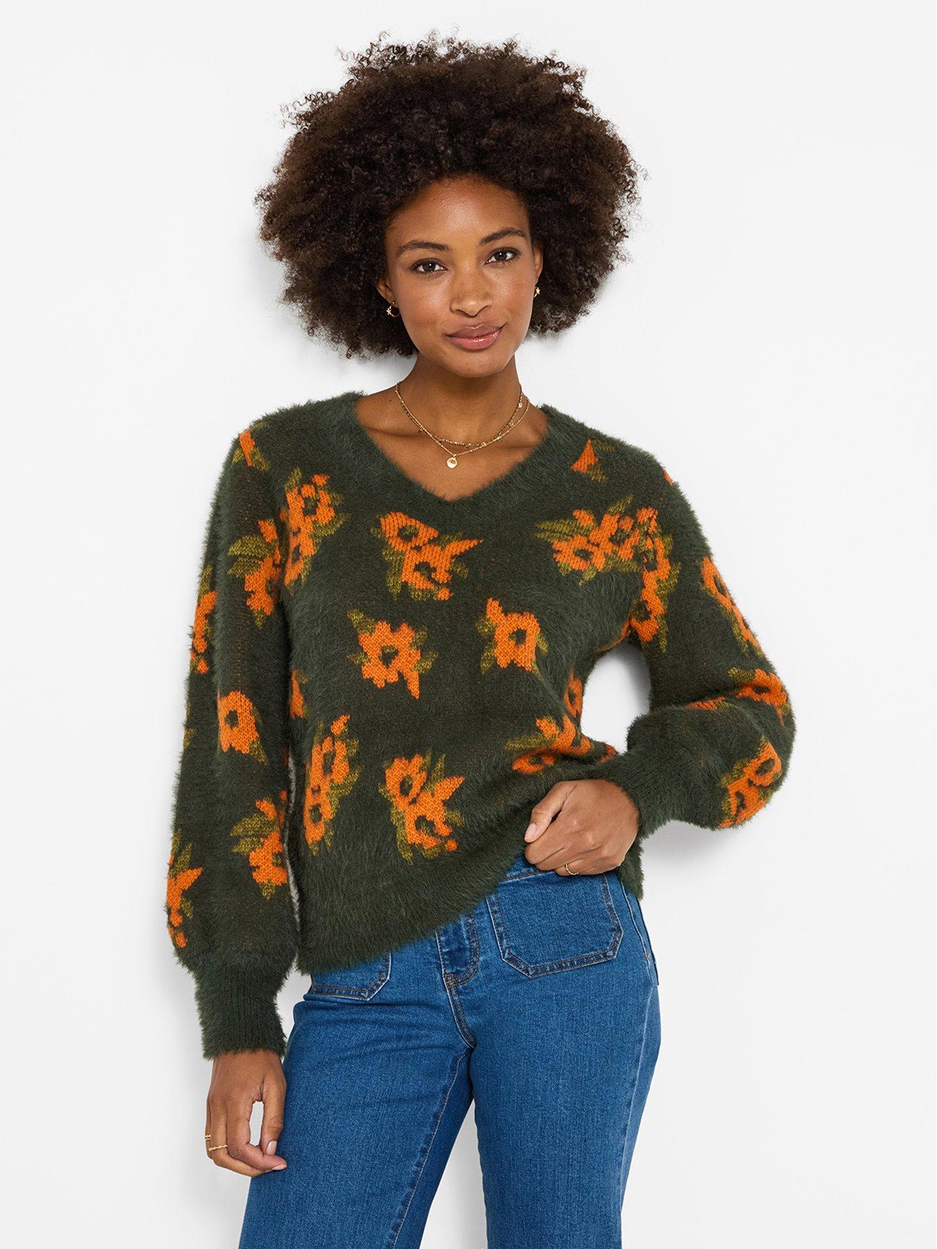 Joe Browns Autumn Florals Fluffy V-neck Jumper
