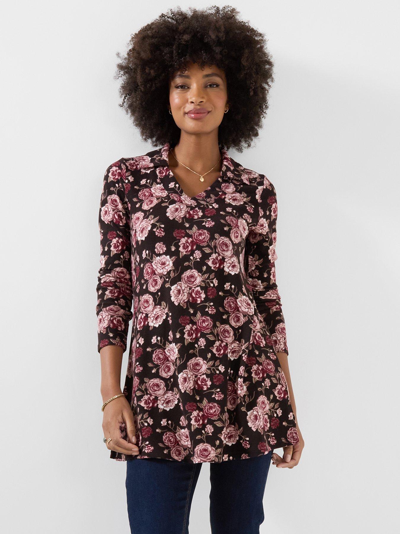 Joe Browns Collared Floral Print Jersey Tunic Top