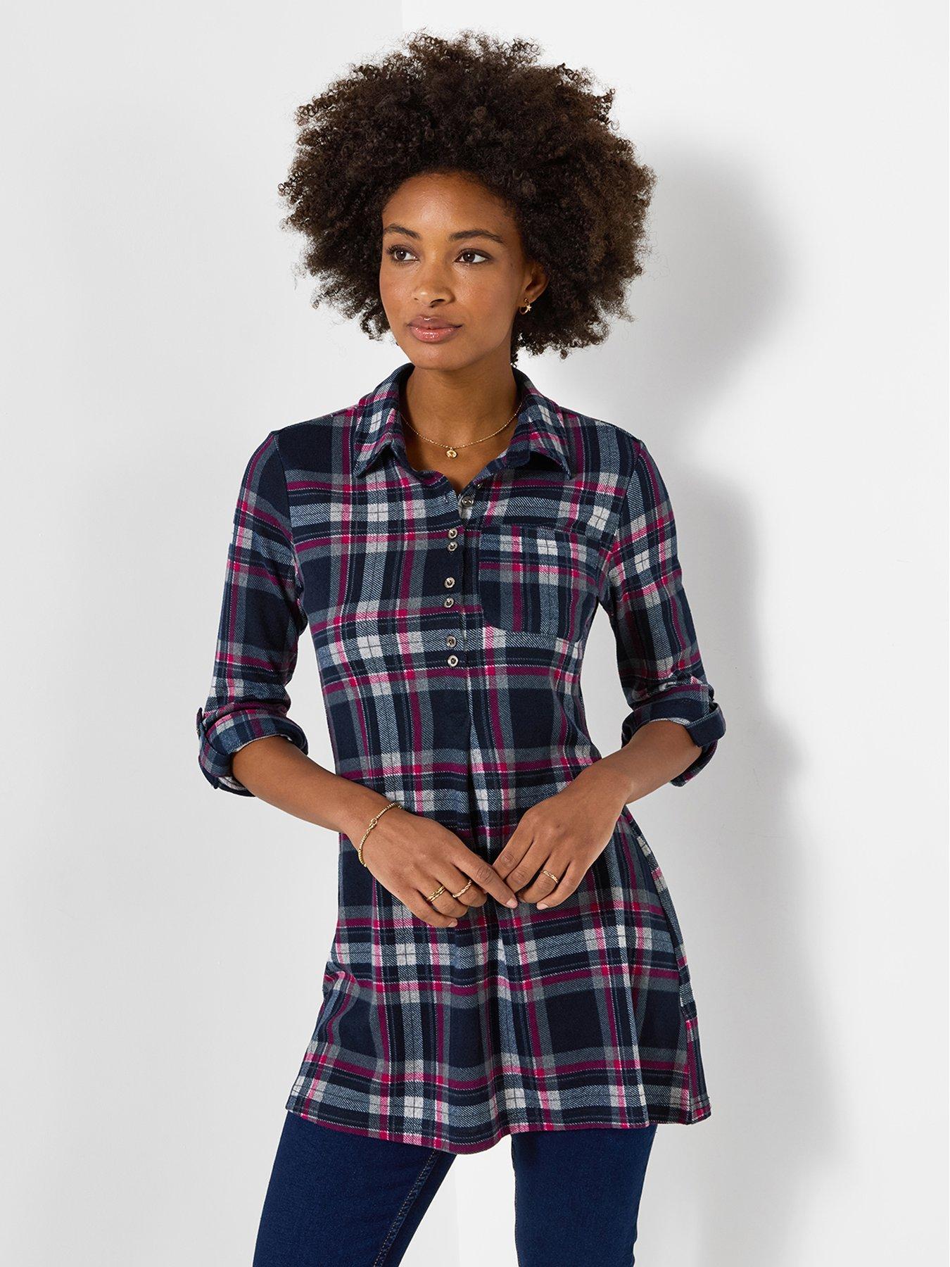 Joe Browns Collared Checked Print Jersey Tunic Top