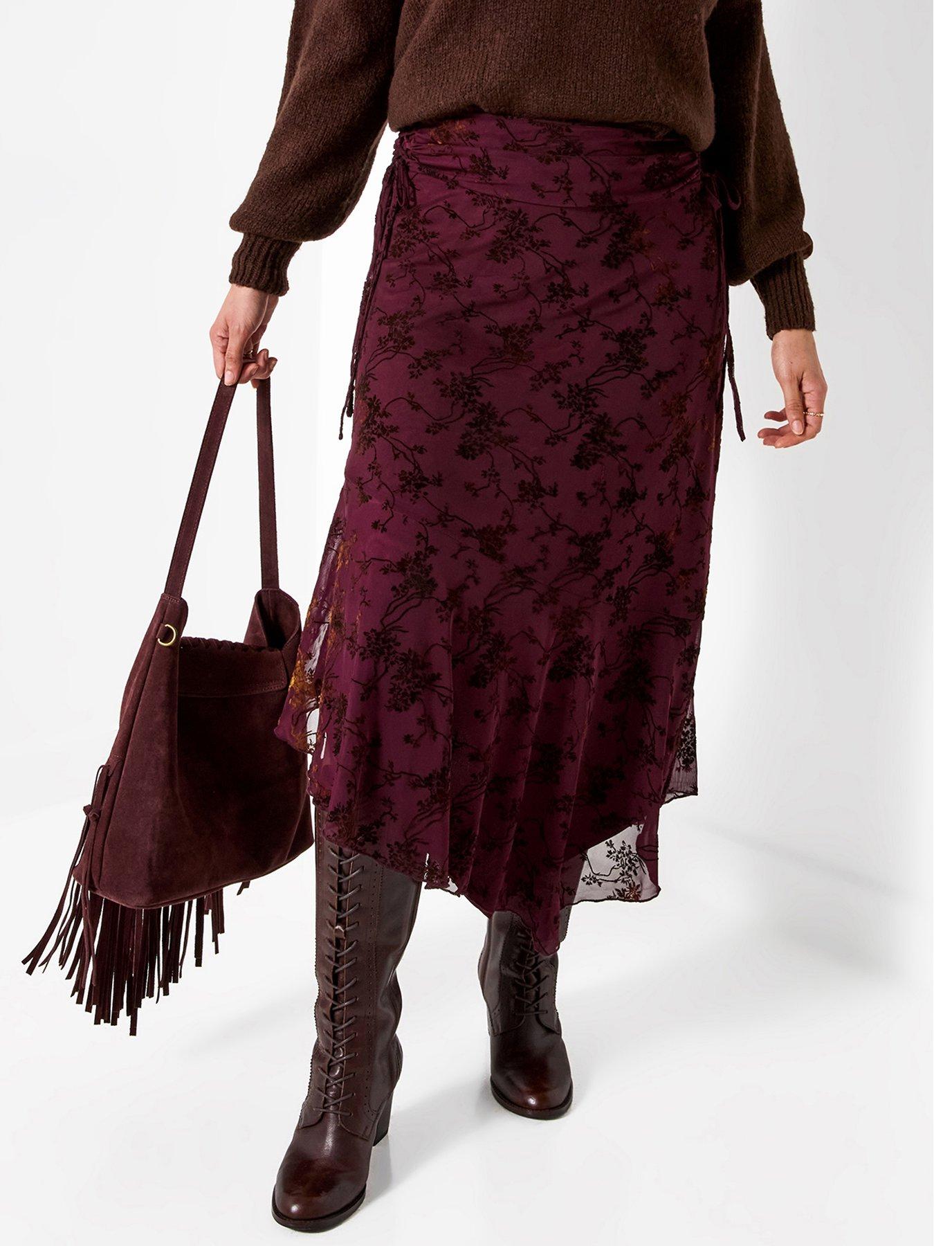 Joe Browns Floral Flocked Asymmetric Skirt With Lace Up Detail