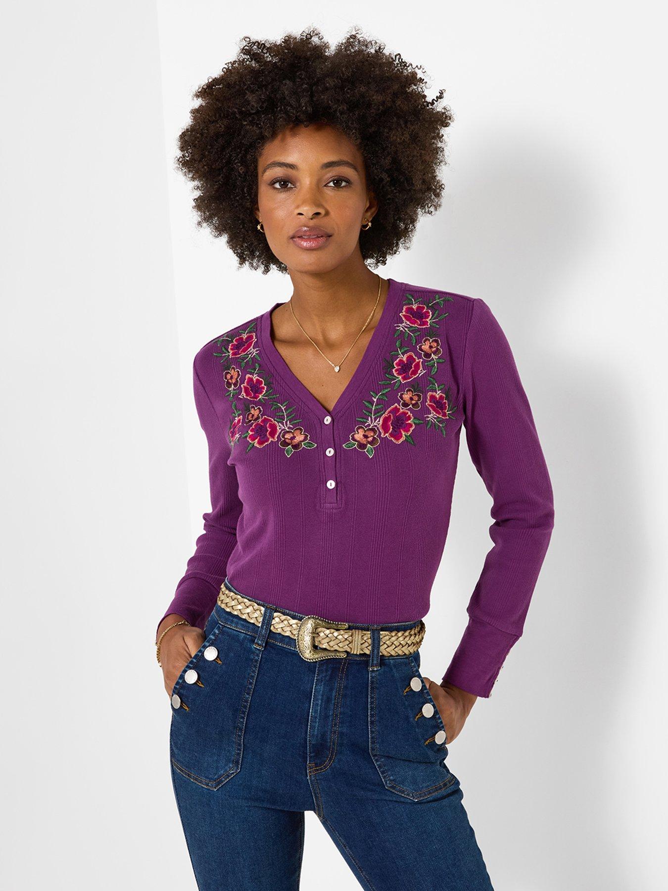 Image 1 of 5 of Joe Browns Floral Embroidered Jersey Henley Top