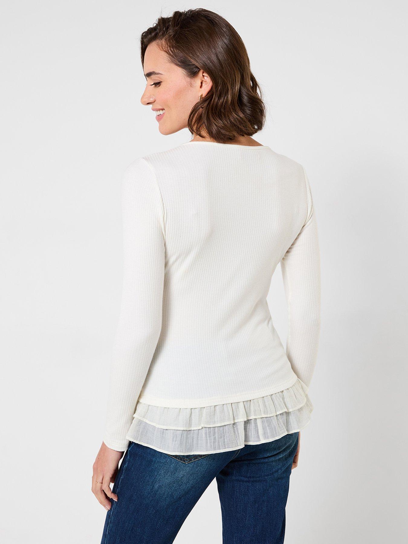Image 2 of 6 of Joe Browns Esme Ribbed Jersey Henley With Frill Detail