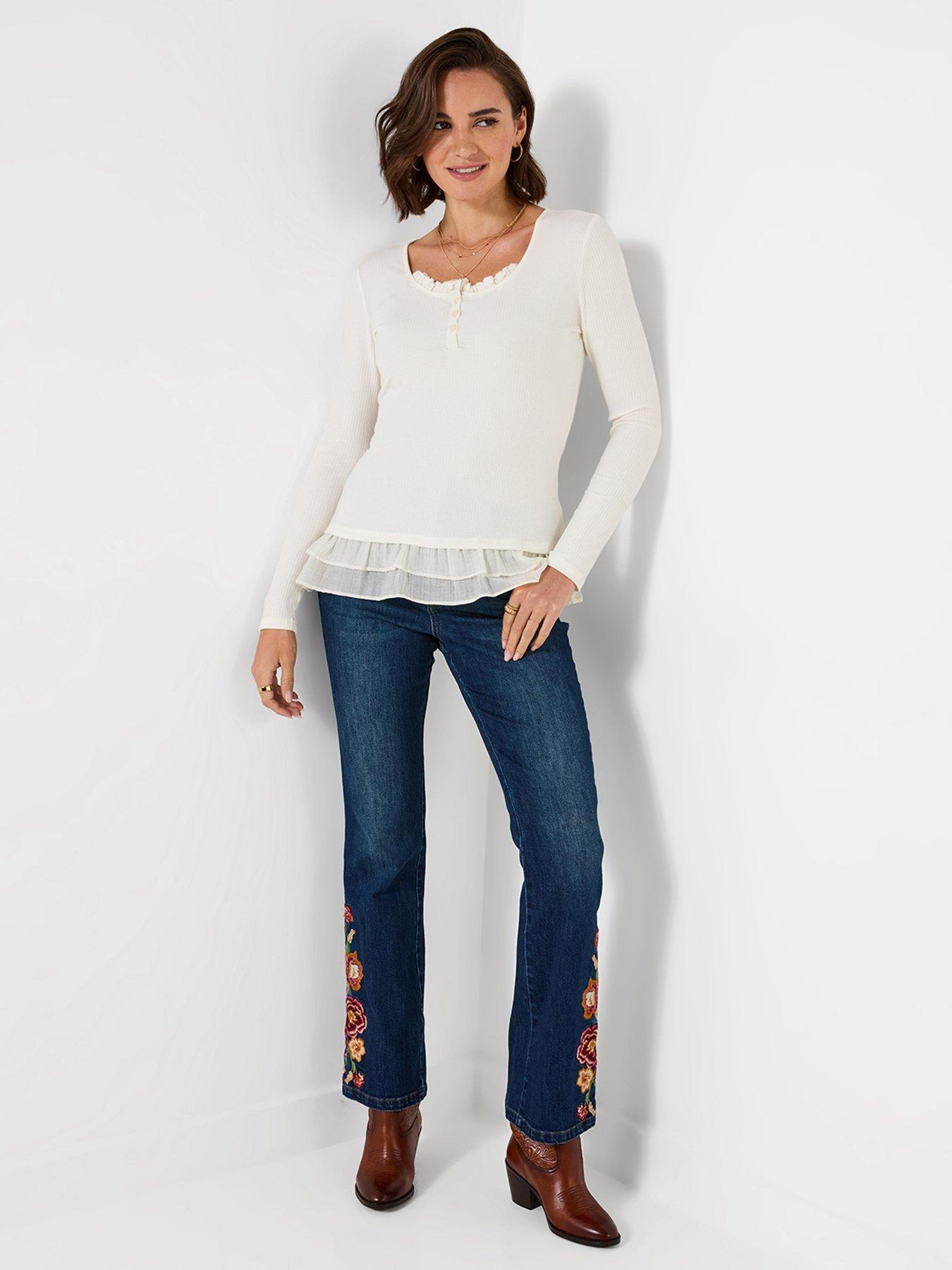 Image 4 of 6 of Joe Browns Esme Ribbed Jersey Henley With Frill Detail