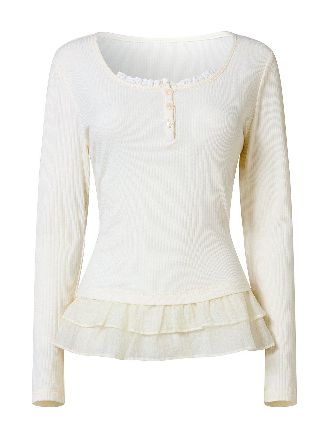 Image 6 of 6 of Joe Browns Esme Ribbed Jersey Henley With Frill Detail