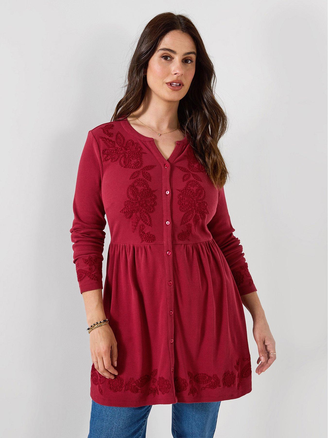 Image 1 of 7 of Joe Browns Ribbed Button Through Tunic Top With Embroidery Detail