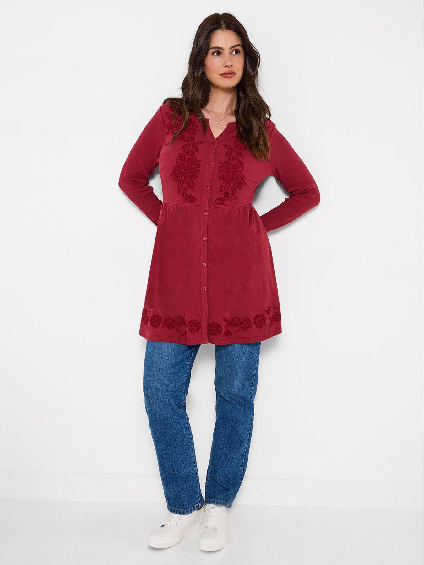 Image 3 of 7 of Joe Browns Ribbed Button Through Tunic Top With Embroidery Detail