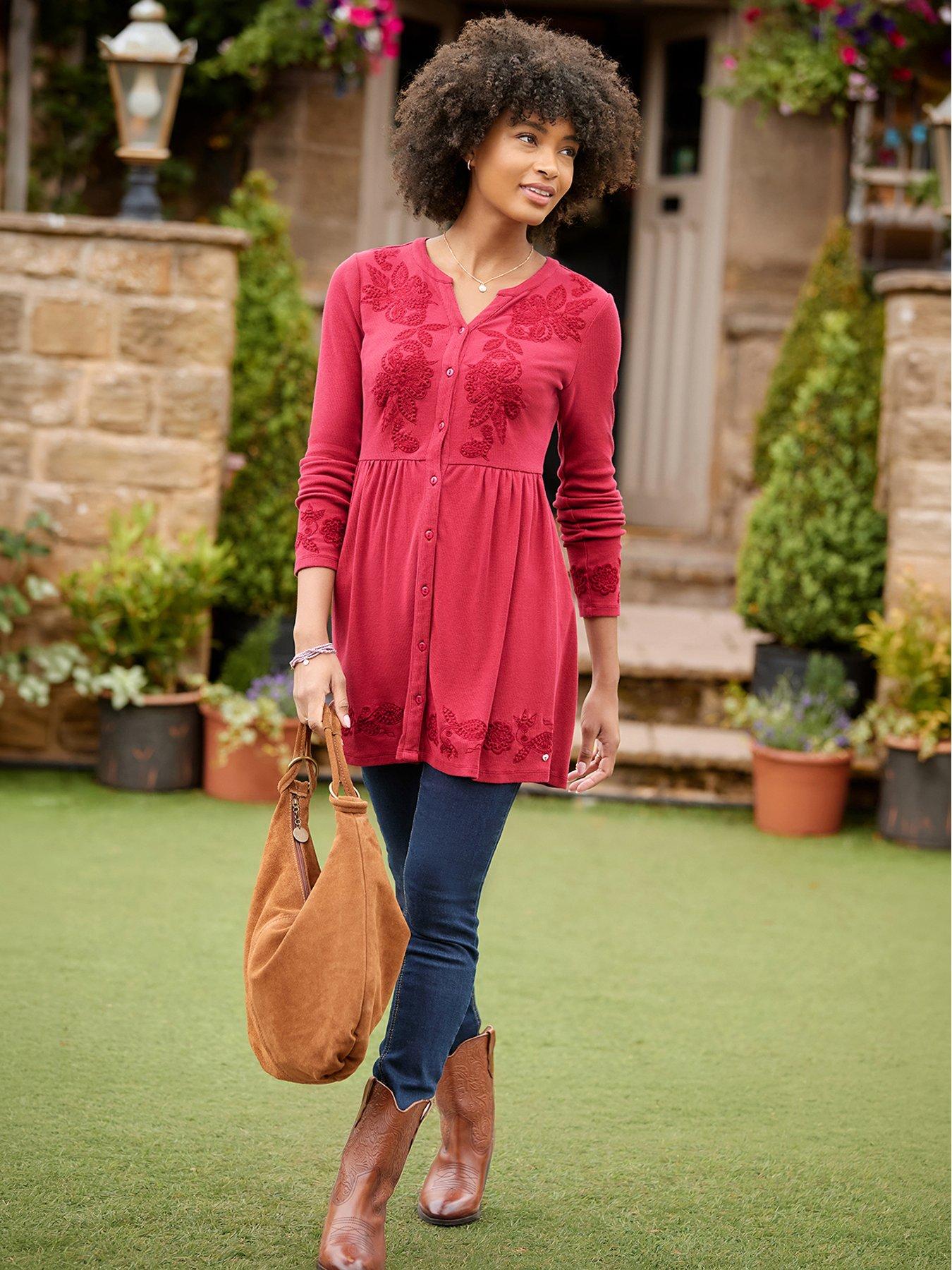 Image 5 of 7 of Joe Browns Ribbed Button Through Tunic Top With Embroidery Detail