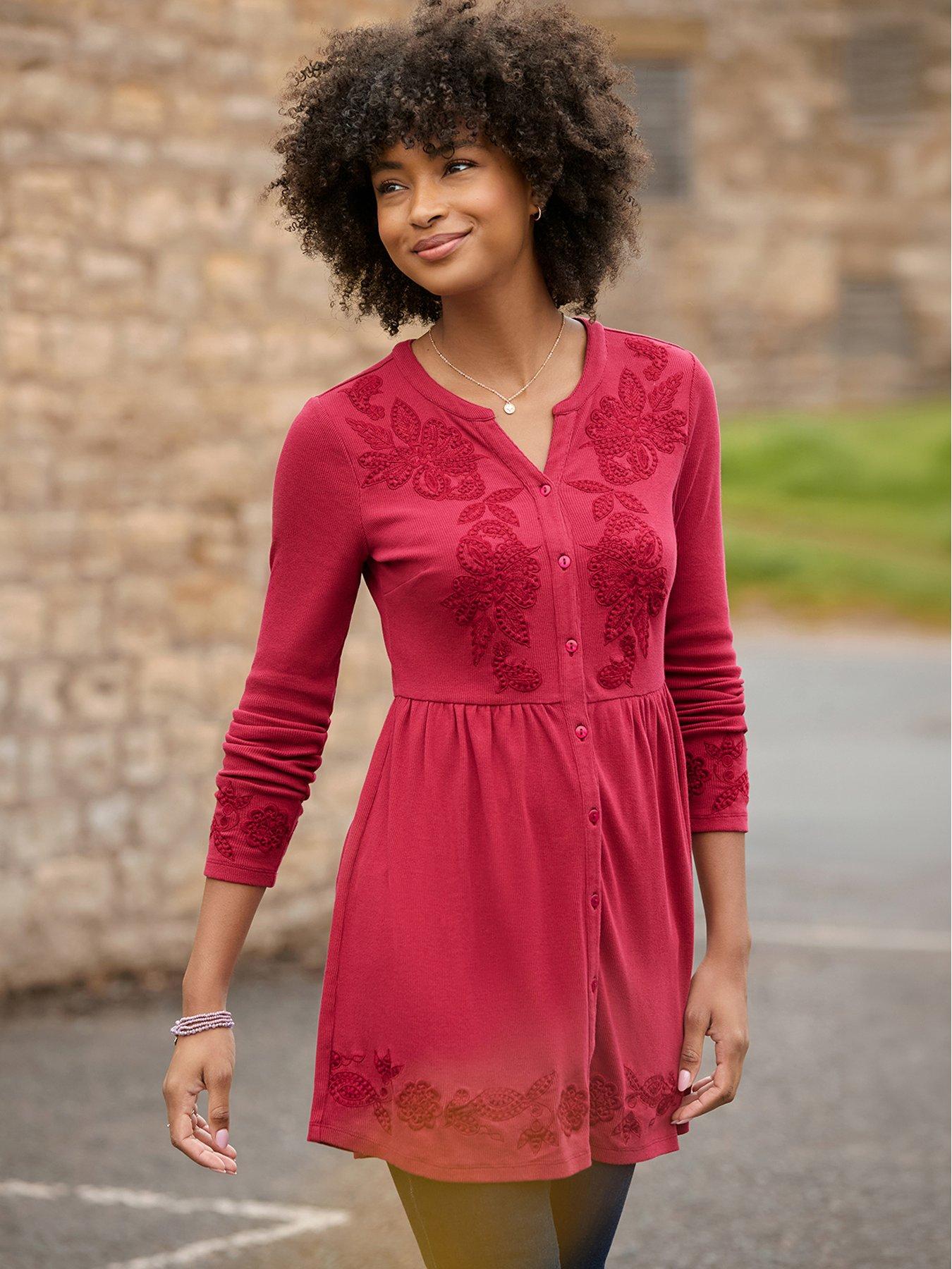 Image 6 of 7 of Joe Browns Ribbed Button Through Tunic Top With Embroidery Detail
