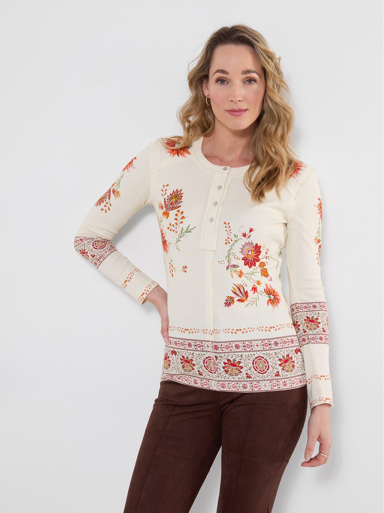 Image 1 of 6 of Joe Browns Alice Printed Ribbed Henley Top