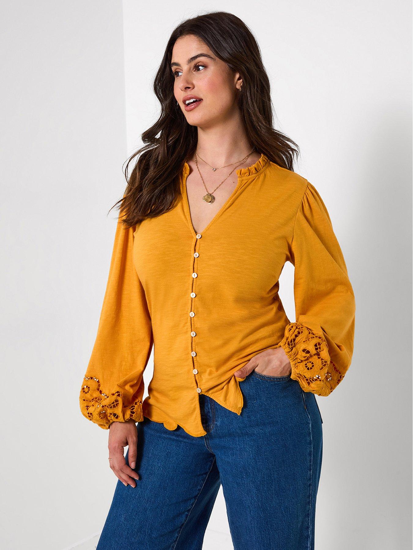 Image 1 of 7 of Joe Browns Jersey Button Through Blouse With Embroidered Sleeve