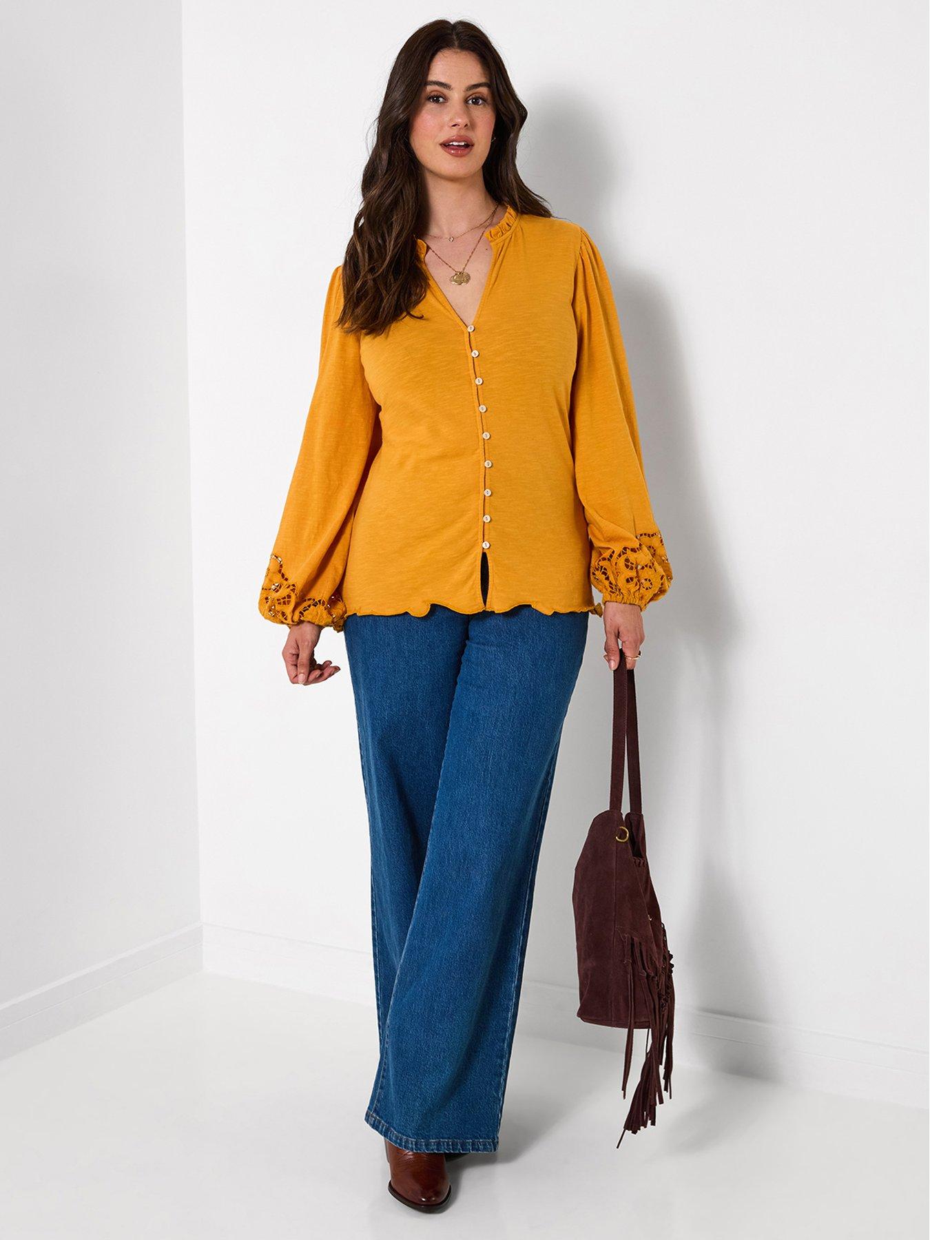 Image 3 of 7 of Joe Browns Jersey Button Through Blouse With Embroidered Sleeve