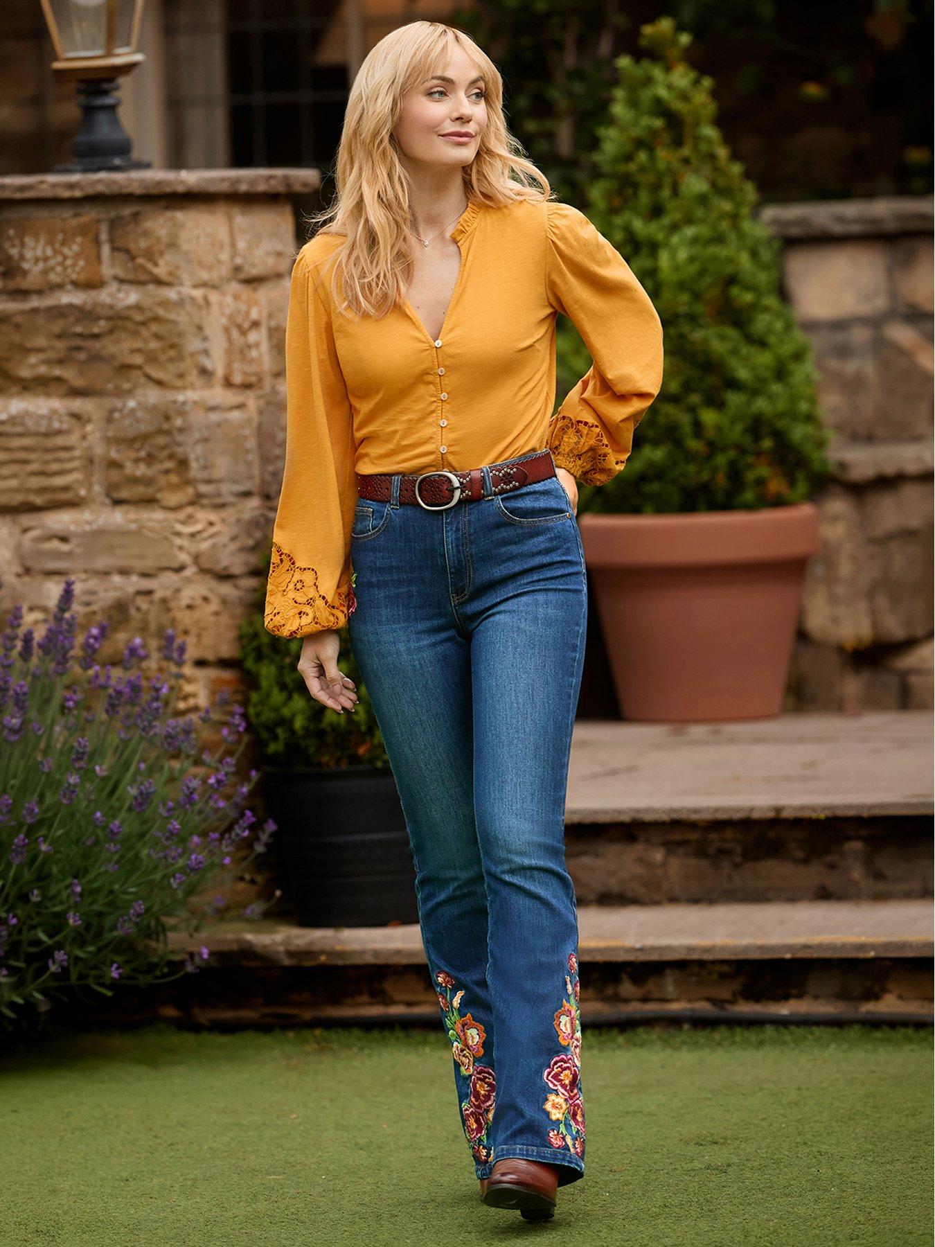 Image 5 of 7 of Joe Browns Jersey Button Through Blouse With Embroidered Sleeve