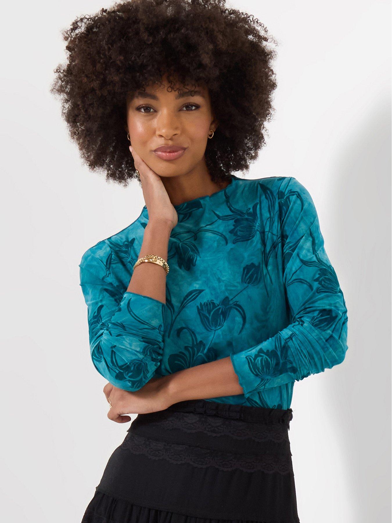 Joe Browns High Neck Jersey Top With Flocked Floral Design