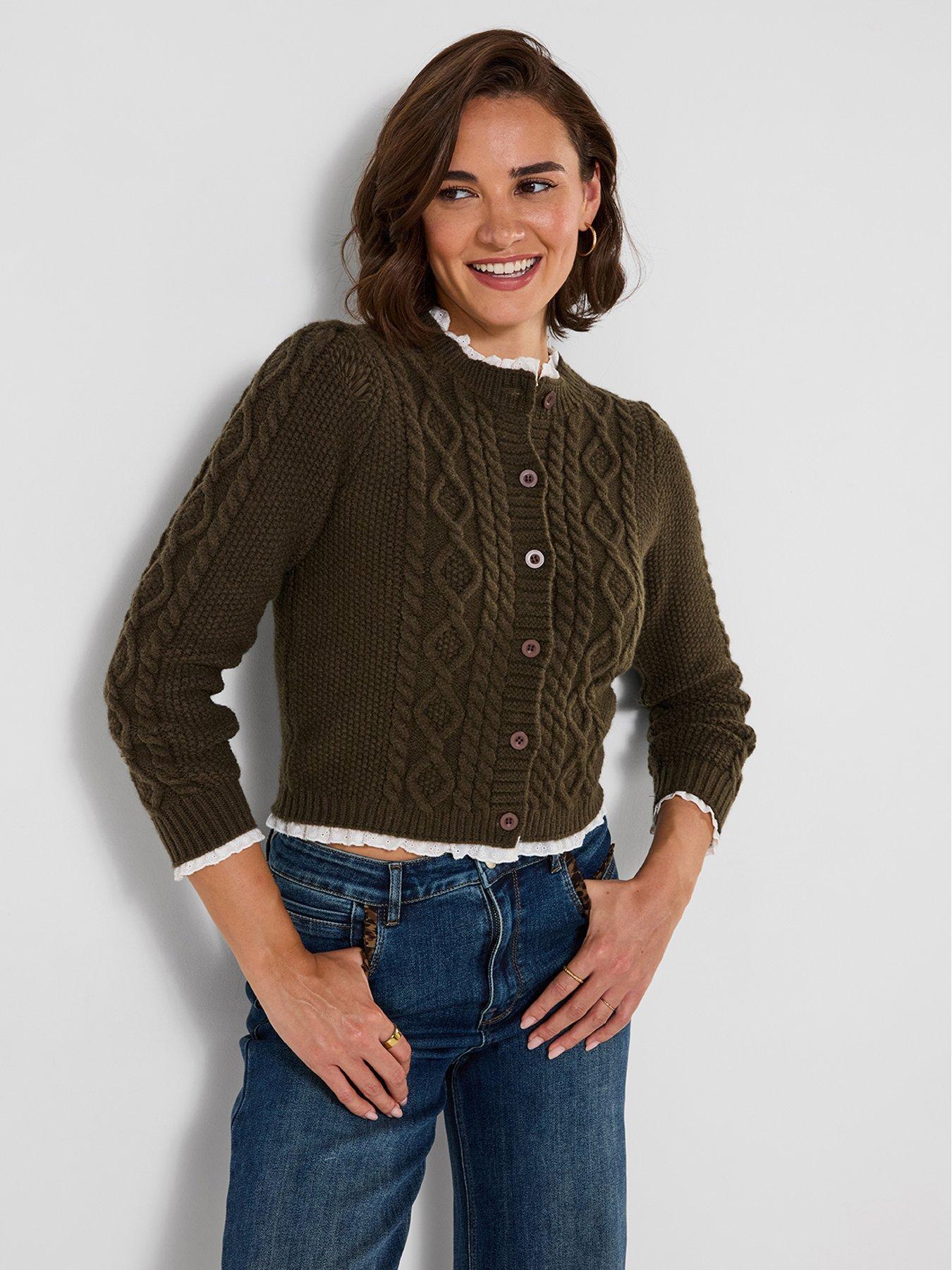 Joe Browns Claudia Woven Trim Cable Knit Cardigan