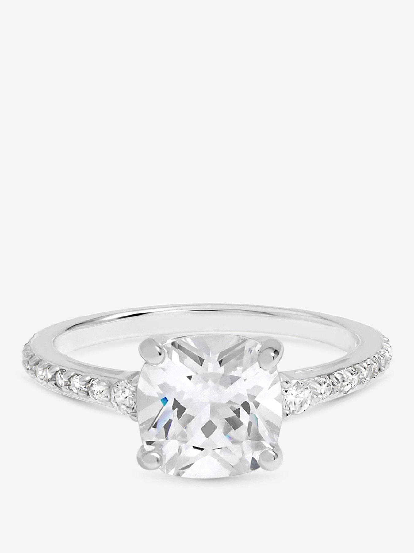 Simply Silver Simply Silver 925 Sterling Silver Pave Emerald Cut Engagement Ring - Gift Pouch