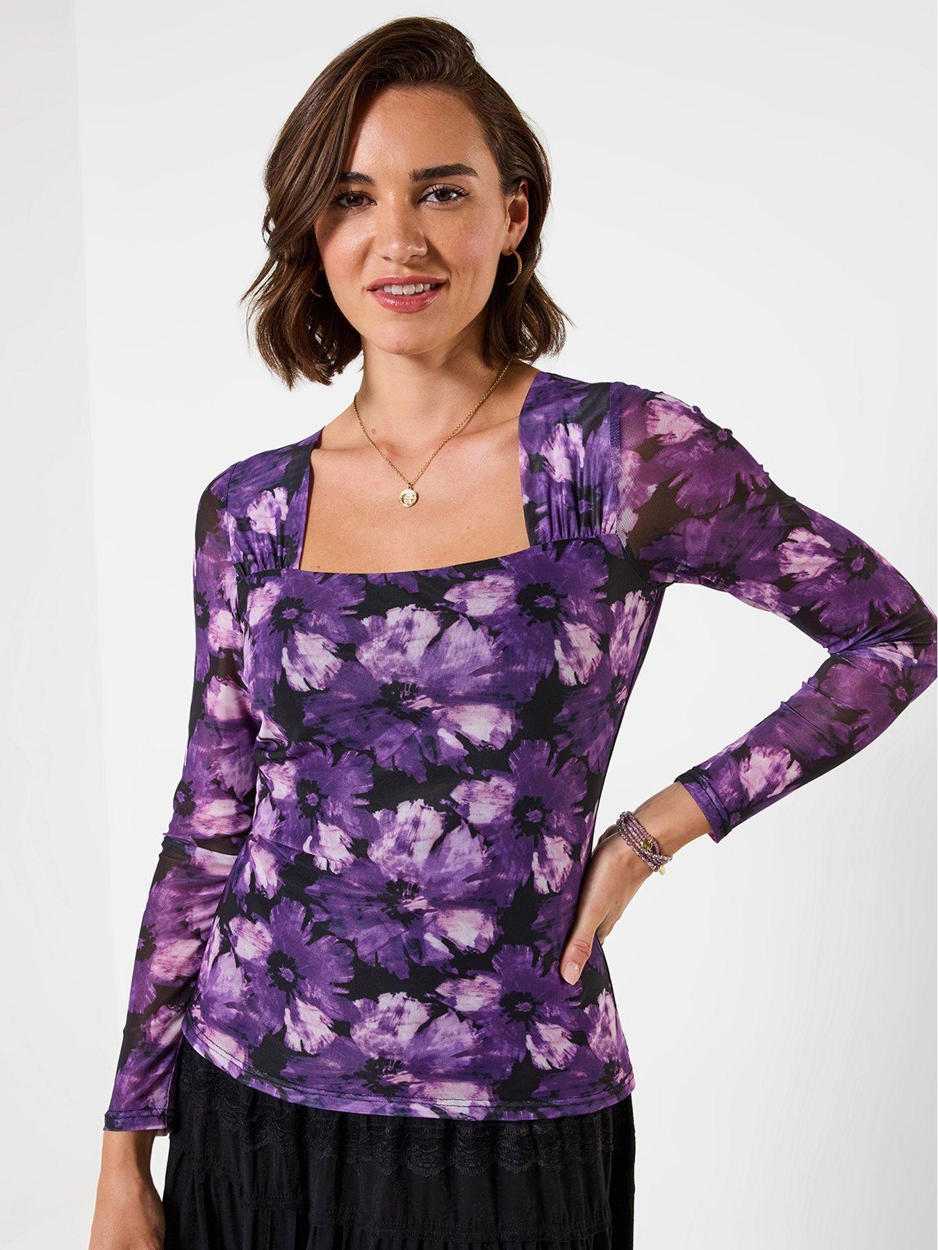 Joe Browns Jenna Printed Mesh Top With Square Neck