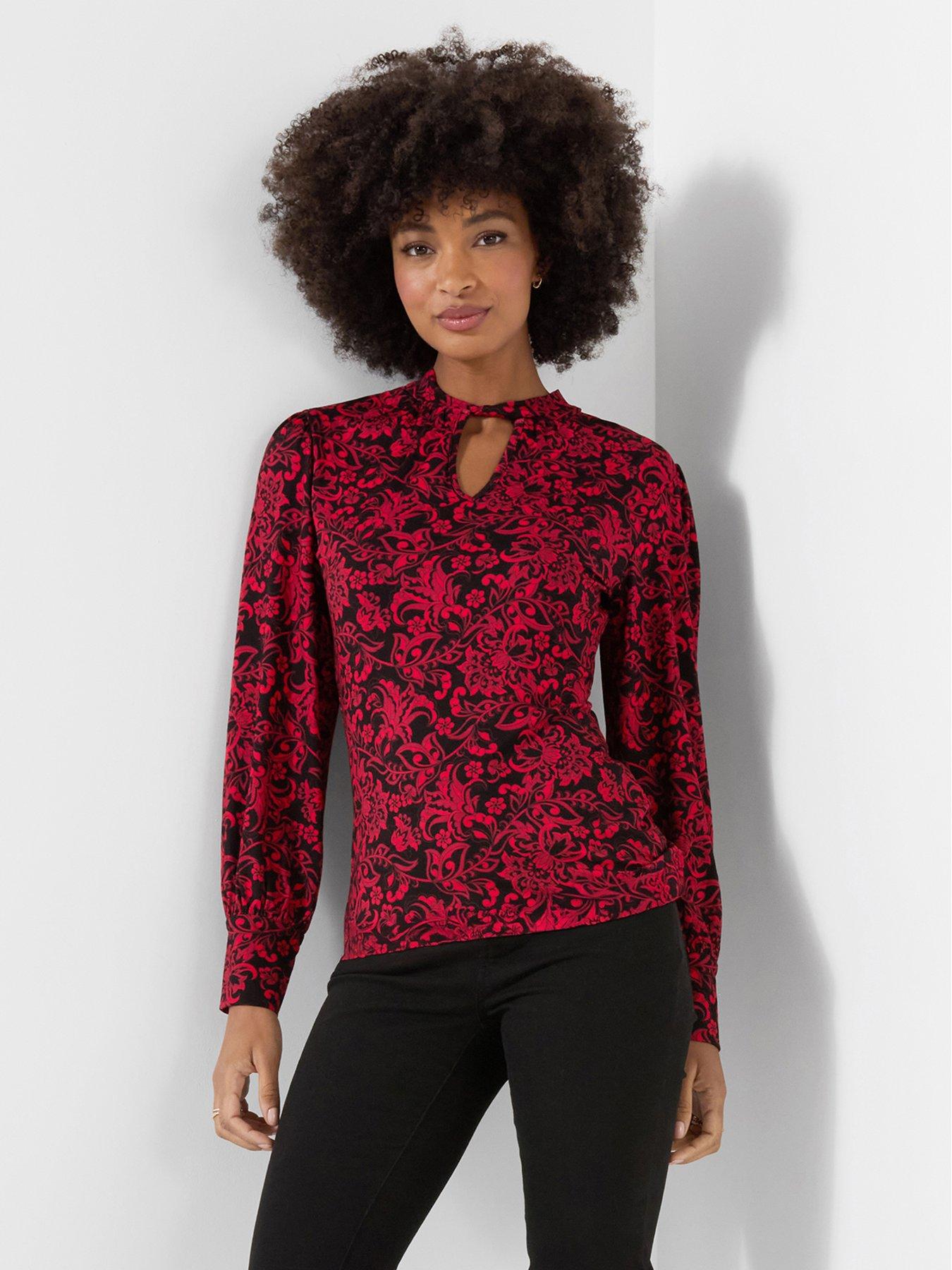 Image 1 of 5 of Joe Browns Violet High Neck Jersey Printed Top With Cut Out Detail