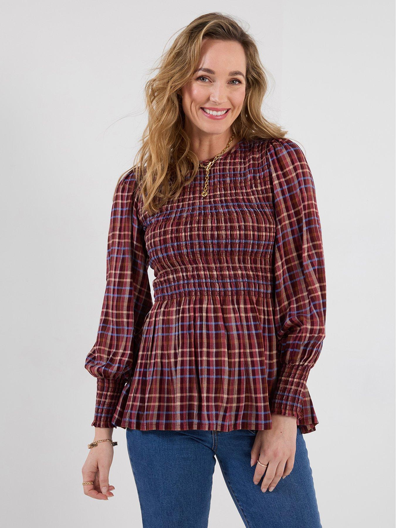 Image 1 of 7 of Joe Browns Matilda Checked Blouse With Sheered Body And Balloon Sleeve