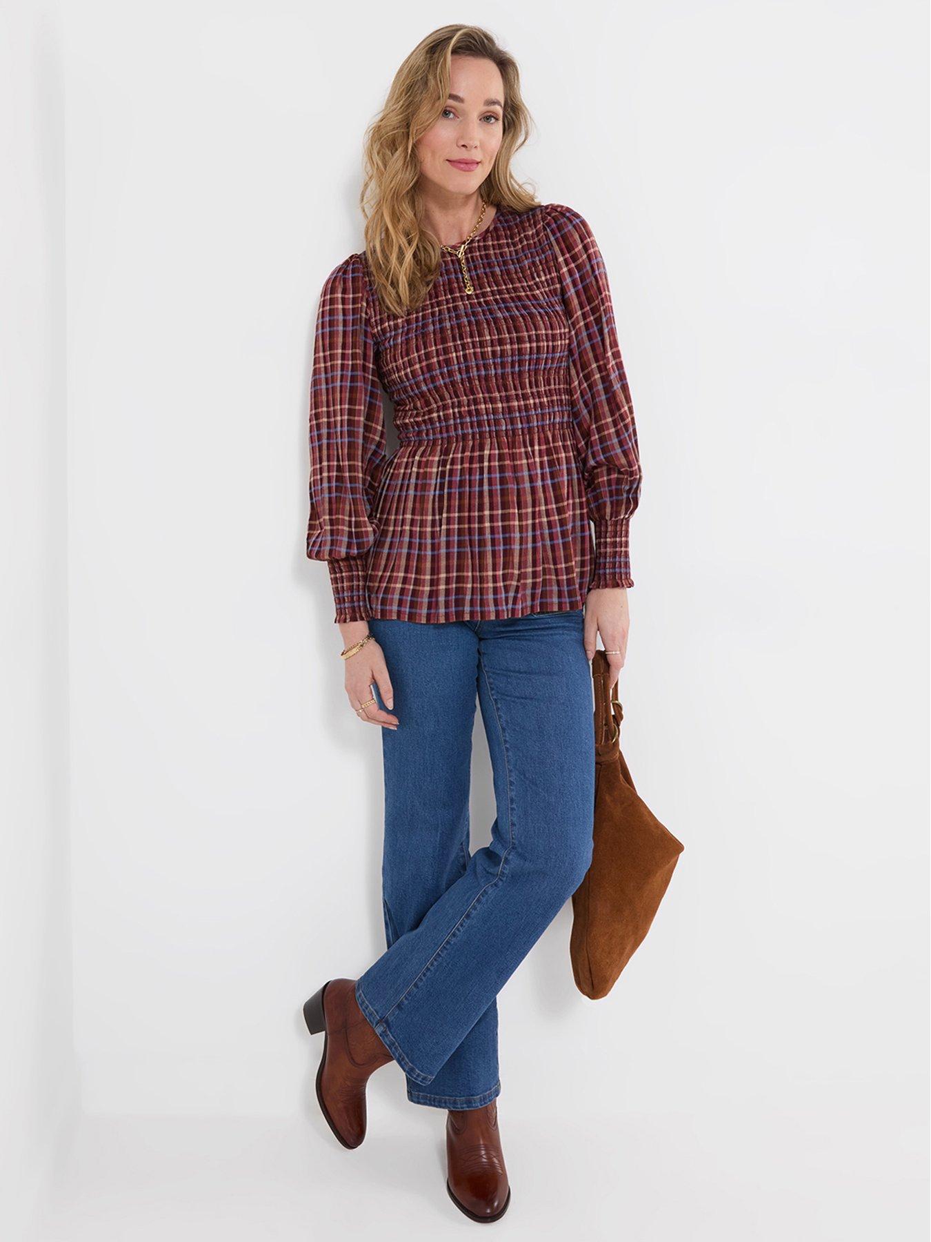 Image 3 of 7 of Joe Browns Matilda Checked Blouse With Sheered Body And Balloon Sleeve