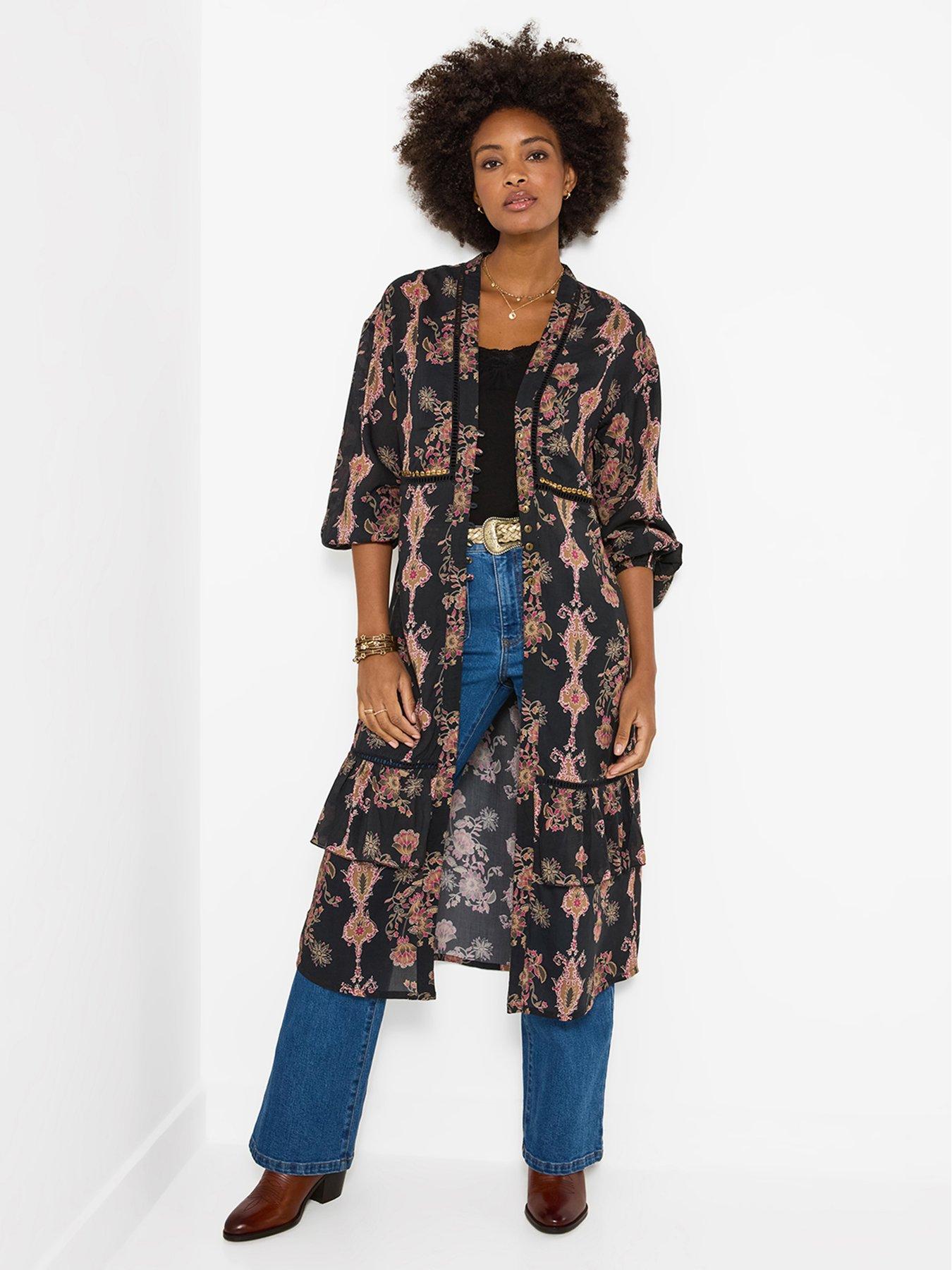 Image 2 of 7 of Joe Browns Henrietta Printed Longline Kimono With Embellishment Detail