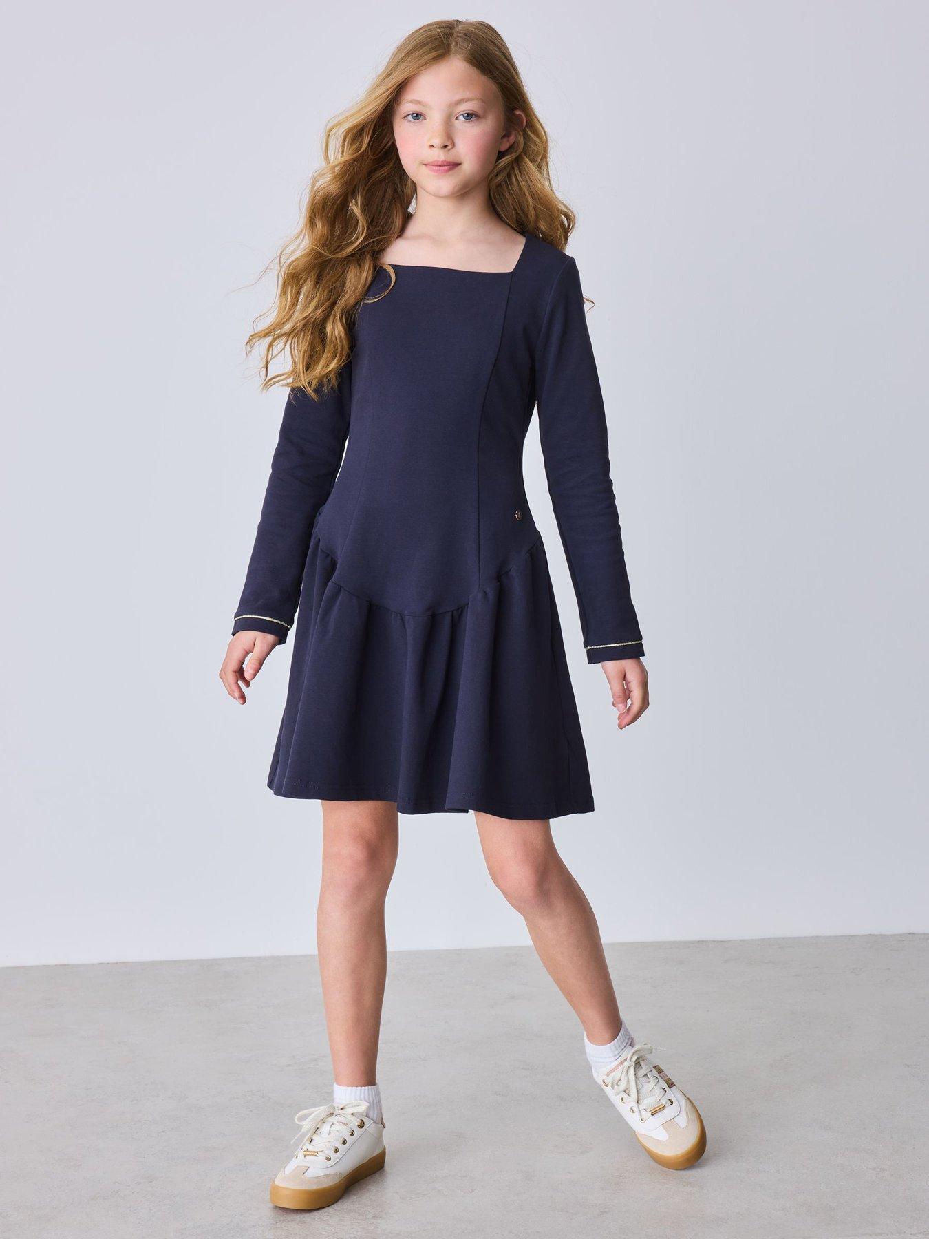 Image 1 of 7 of Ted Baker Older Girls Ponte Drop Waist Dress - Navy