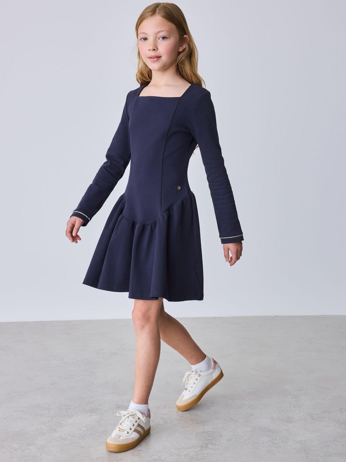 Image 4 of 7 of Ted Baker Older Girls Ponte Drop Waist Dress - Navy