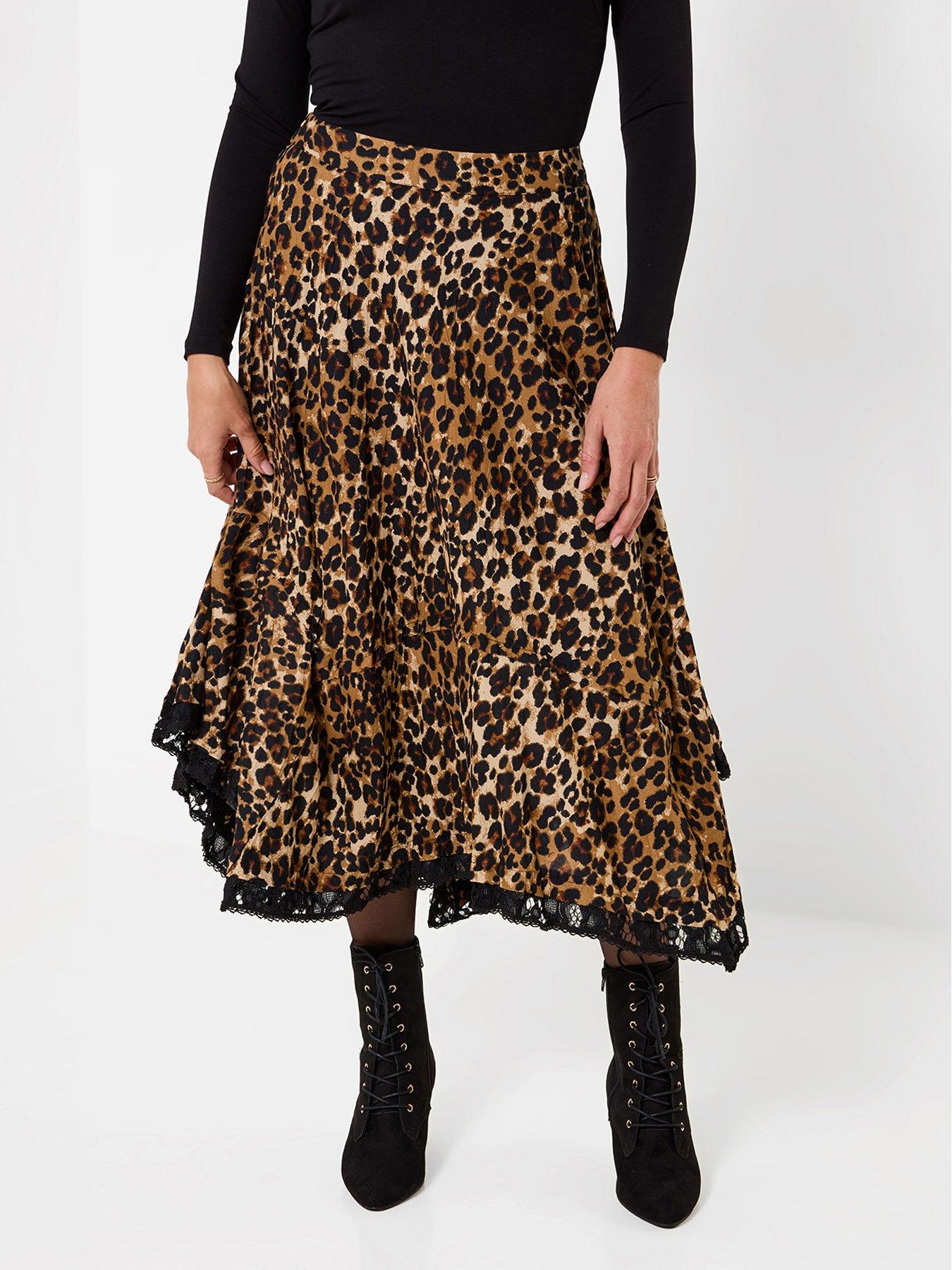 Image 1 of 7 of Joe Browns Leopard Print Maxi Skirt With Lace Hem Detail