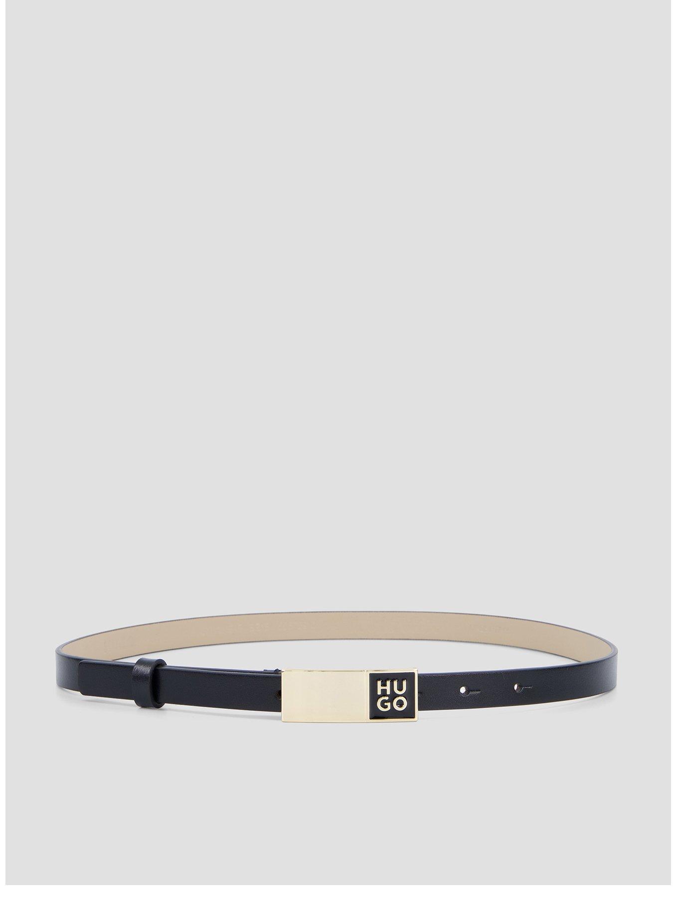 Image 1 of 4 of HUGO Womens Slim Logo Plaque Buckle Adjustable Belt - Black