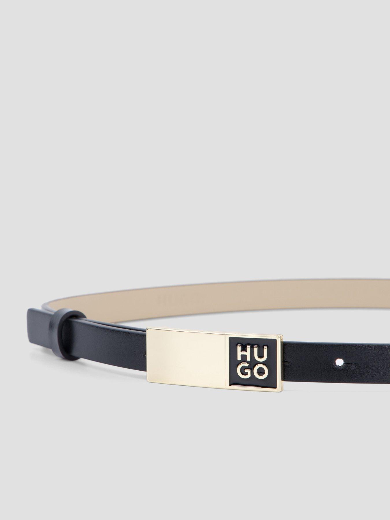 Image 2 of 4 of HUGO Womens Slim Logo Plaque Buckle Adjustable Belt - Black