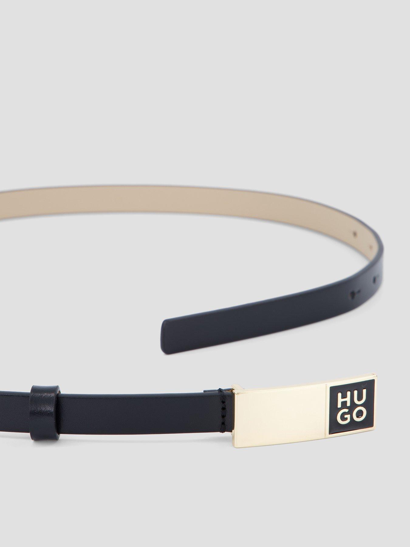 Image 3 of 4 of HUGO Womens Slim Logo Plaque Buckle Adjustable Belt - Black