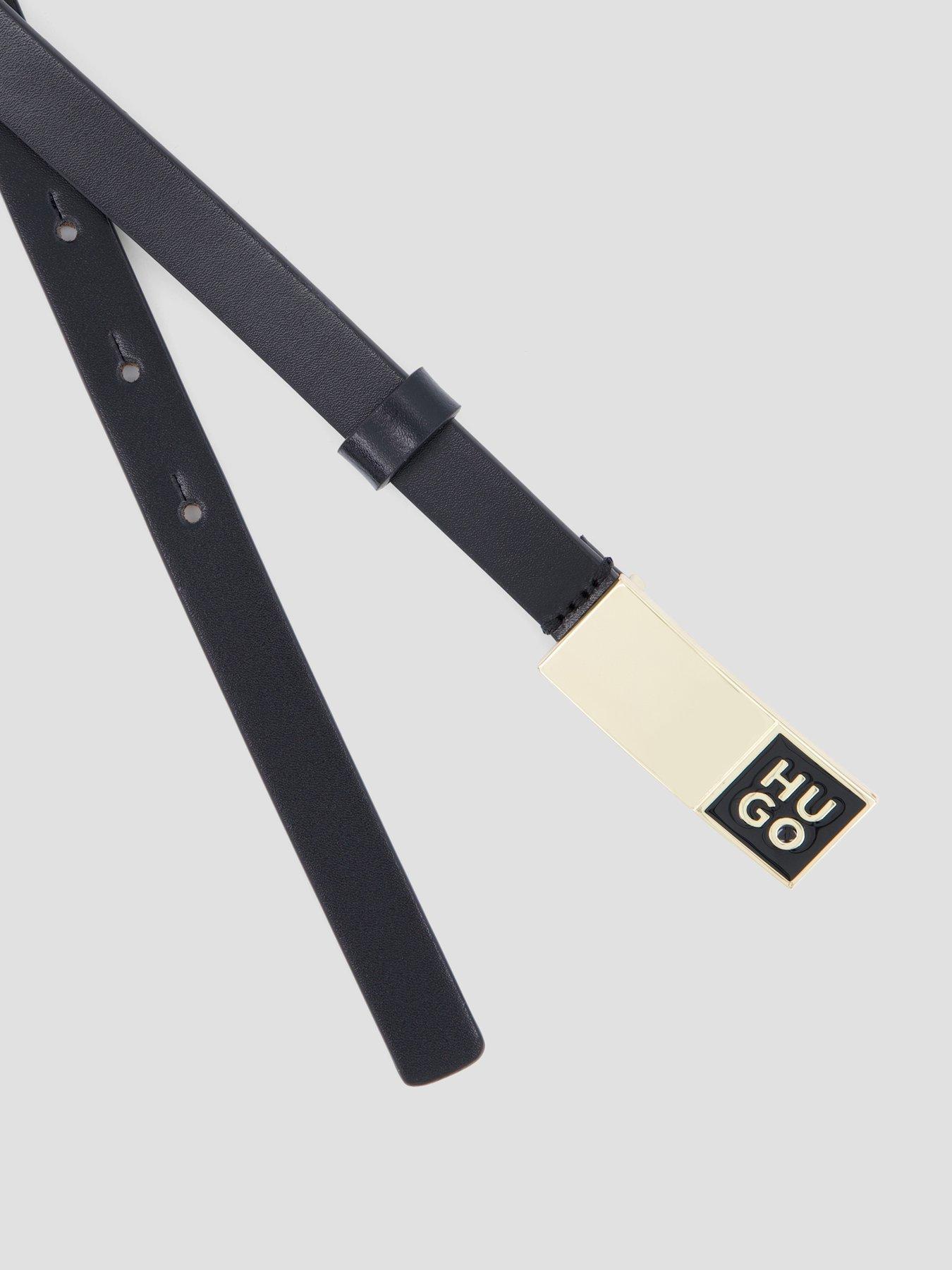 Image 4 of 4 of HUGO Womens Slim Logo Plaque Buckle Adjustable Belt - Black