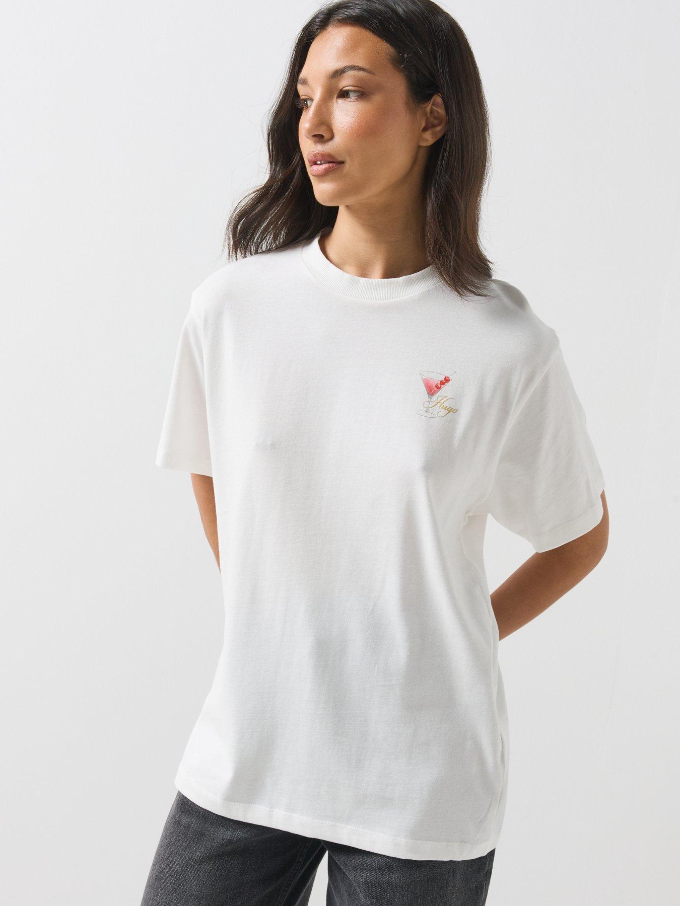 Image 2 of 6 of HUGO Womens Regular Fit Graphic Print T-Shirt - Beige