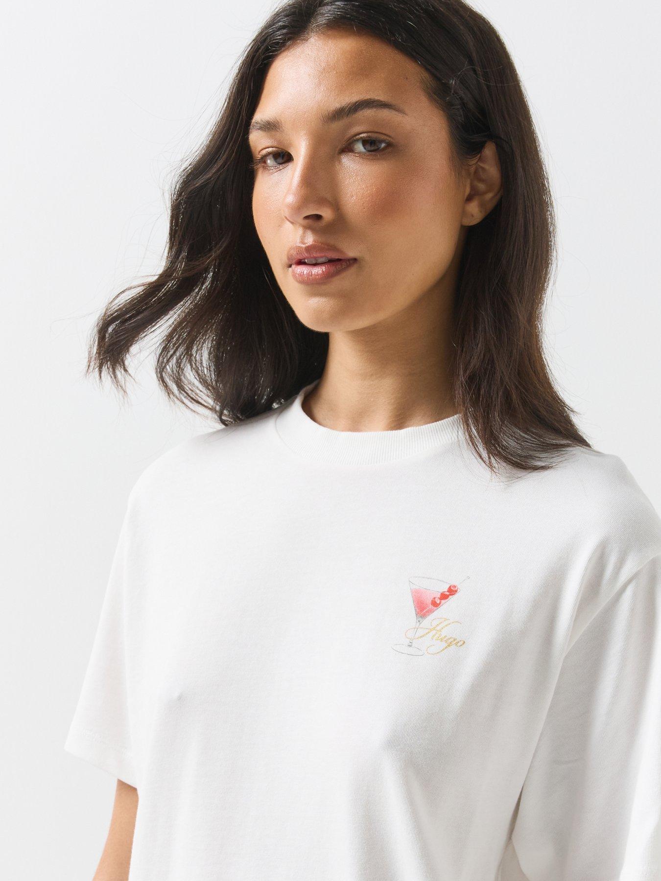 Image 6 of 6 of HUGO Womens Regular Fit Graphic Print T-Shirt - Beige